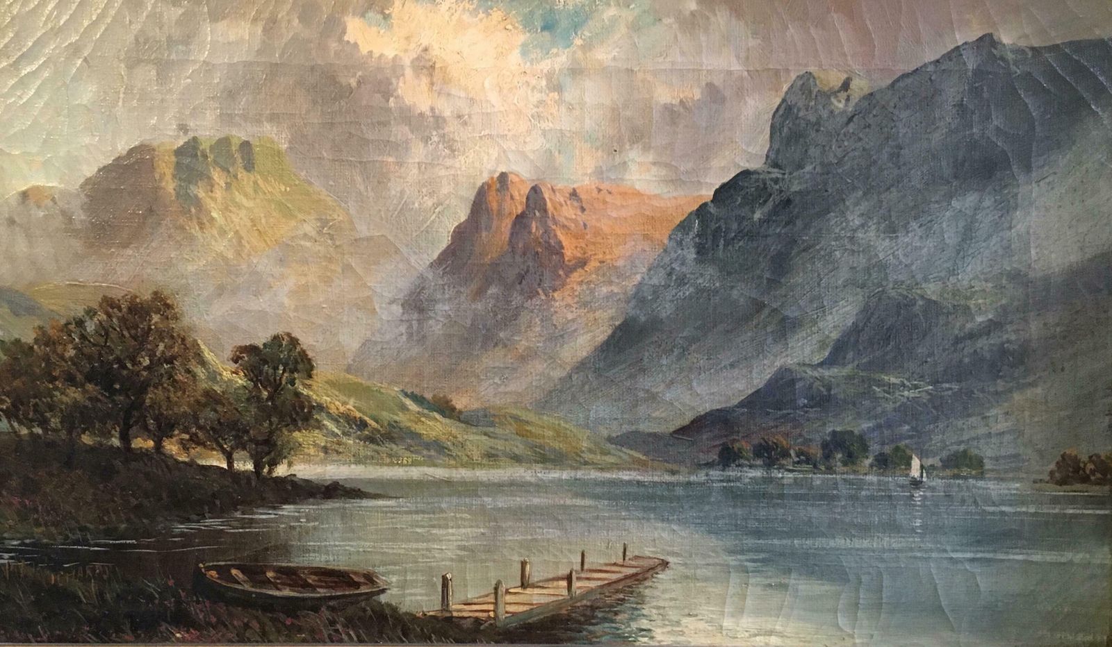 Francis E. Jamiesonloch Lomond, View Of The Jetty, Antique Scottish Oil Painting Sunset, Signedc.1930's