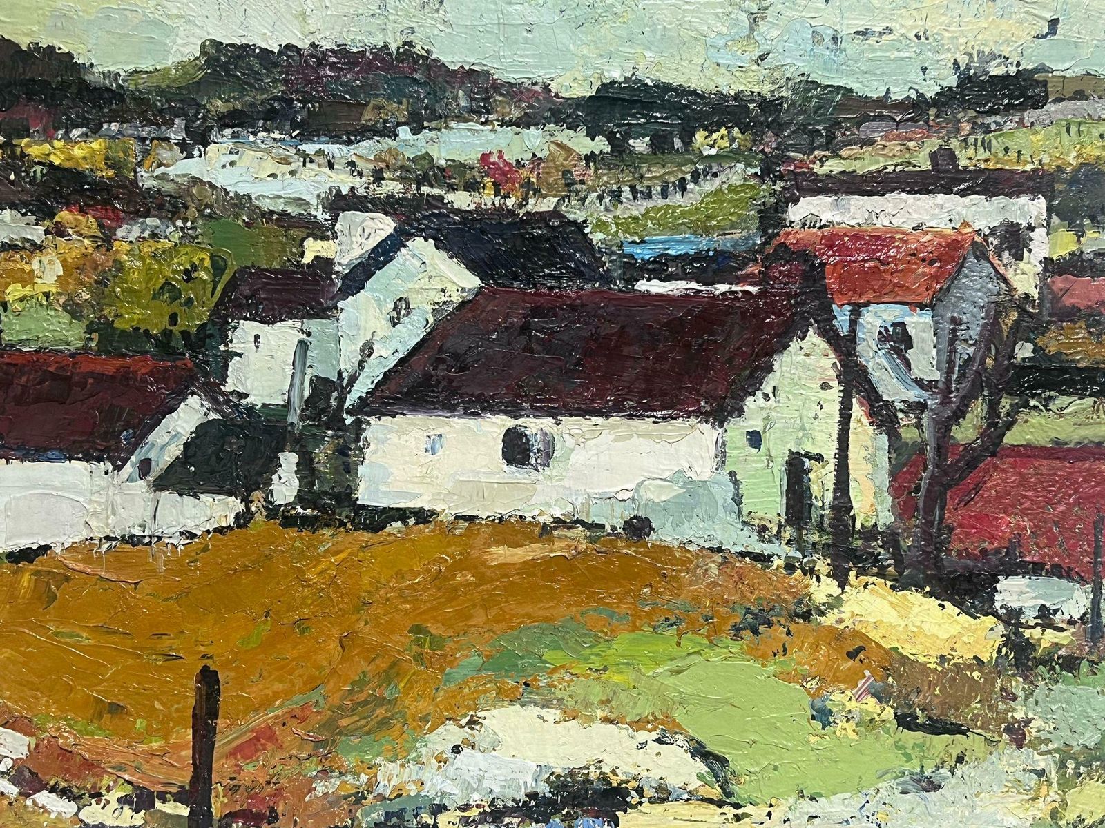 Renaultvalence Provence Red Roof Town South Of France 1960's French Expressionist Oil photo for sale