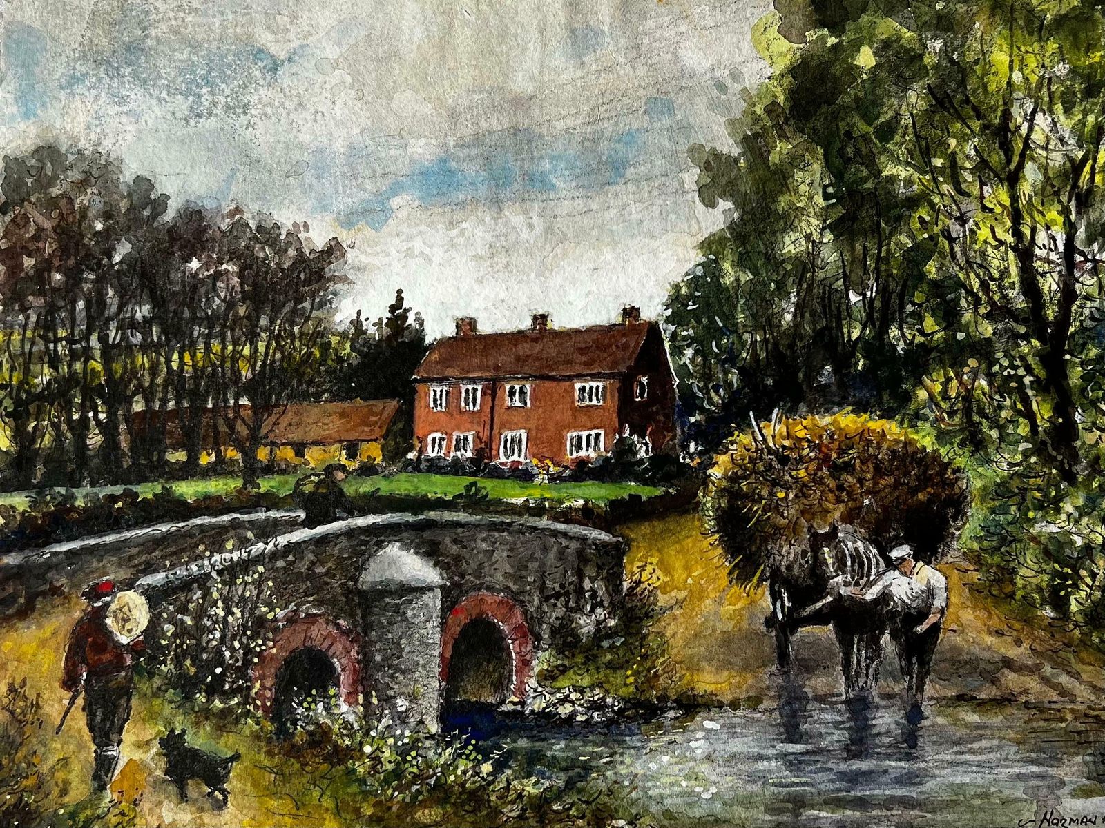 Norman A Olleyhaycart Crossing The Ford Of The Old Packhorse Bridge photo furniture