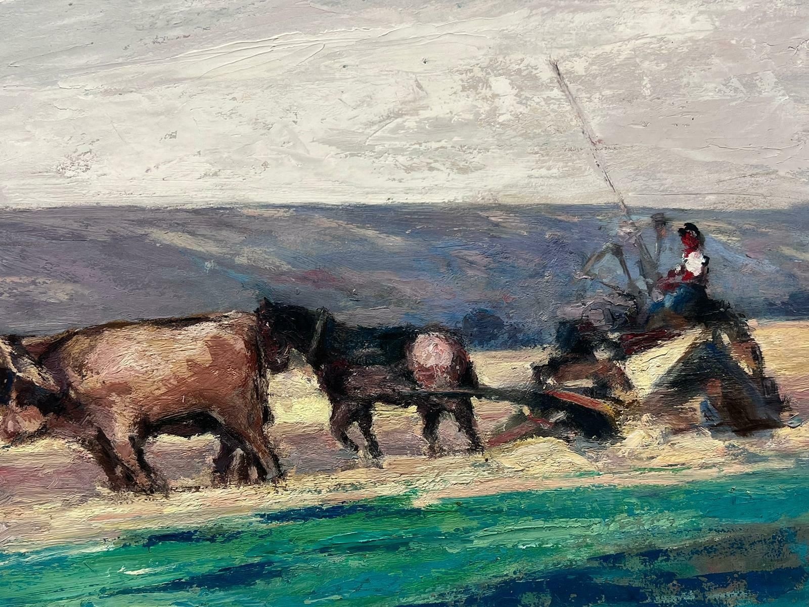 Leon Hatotfrench Oil Painting Of Horses & Cows In The Harvest Pulling An Old Corn Shredder photo Art