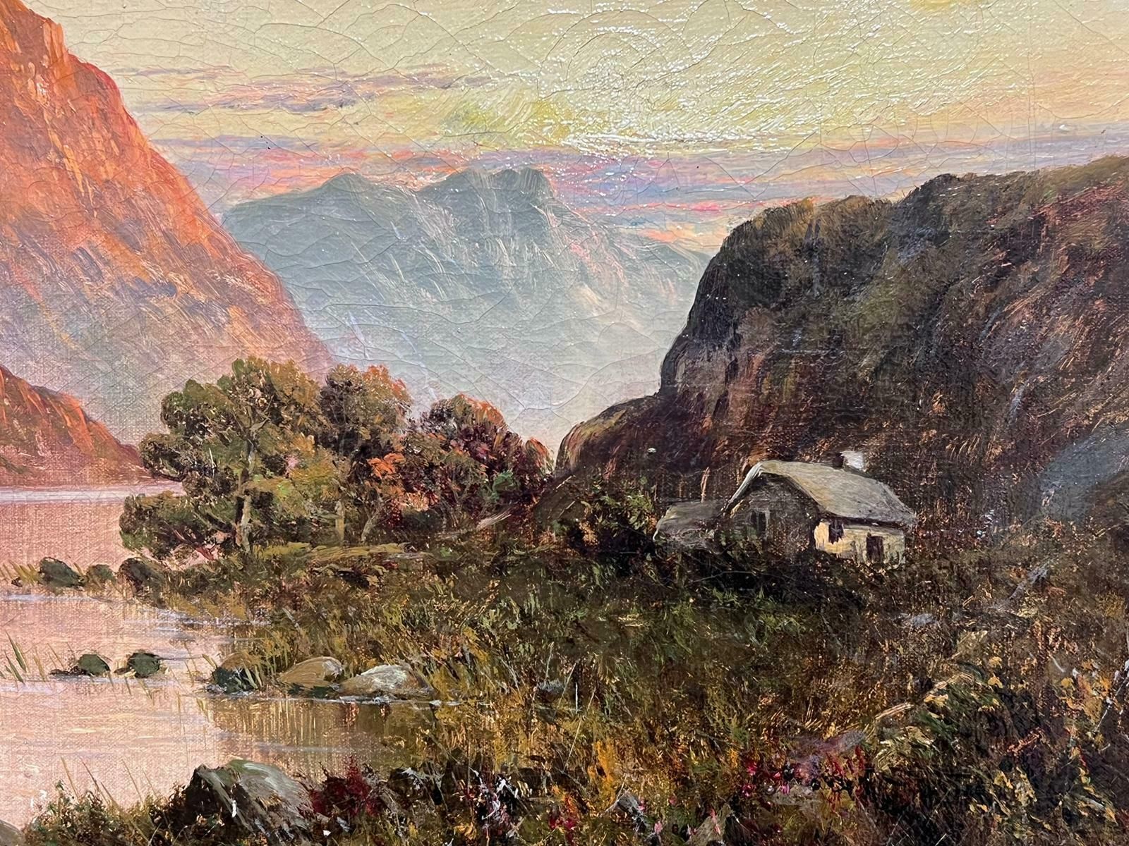 F. E. Jamiesonantique Scottish Highland Landscape Loch Warm Sunset Sky Signed Oil Painting photo Art