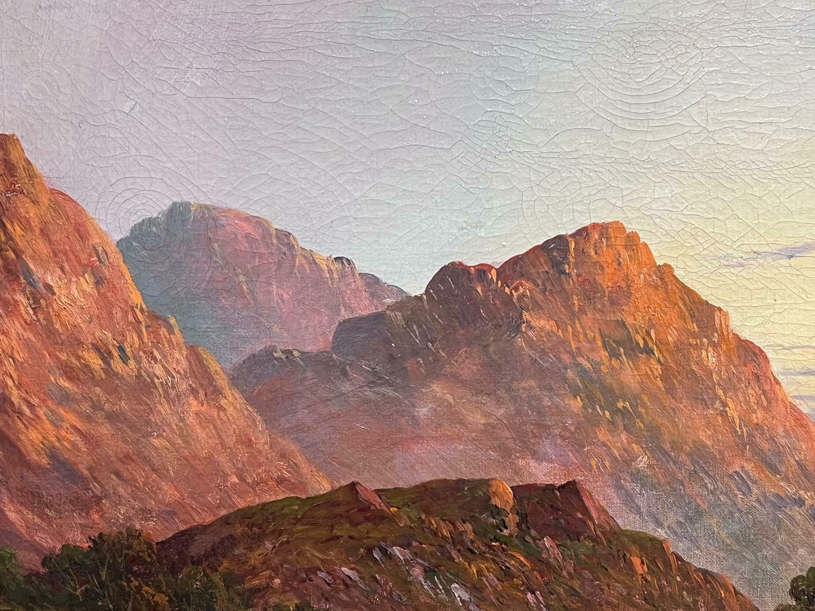 F. E. Jamiesonantique Scottish Highland Landscape Loch Warm Sunset Sky Signed Oil Painting photo vinterior