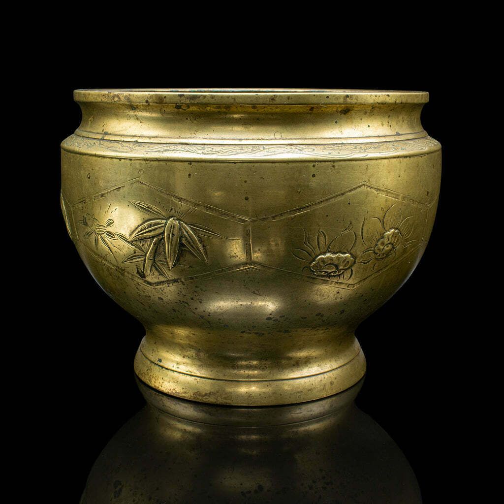 Antique Decorative Jardiniere, Japanese, Brass, Planter Pot, Victorian, C.1870 photo for sale