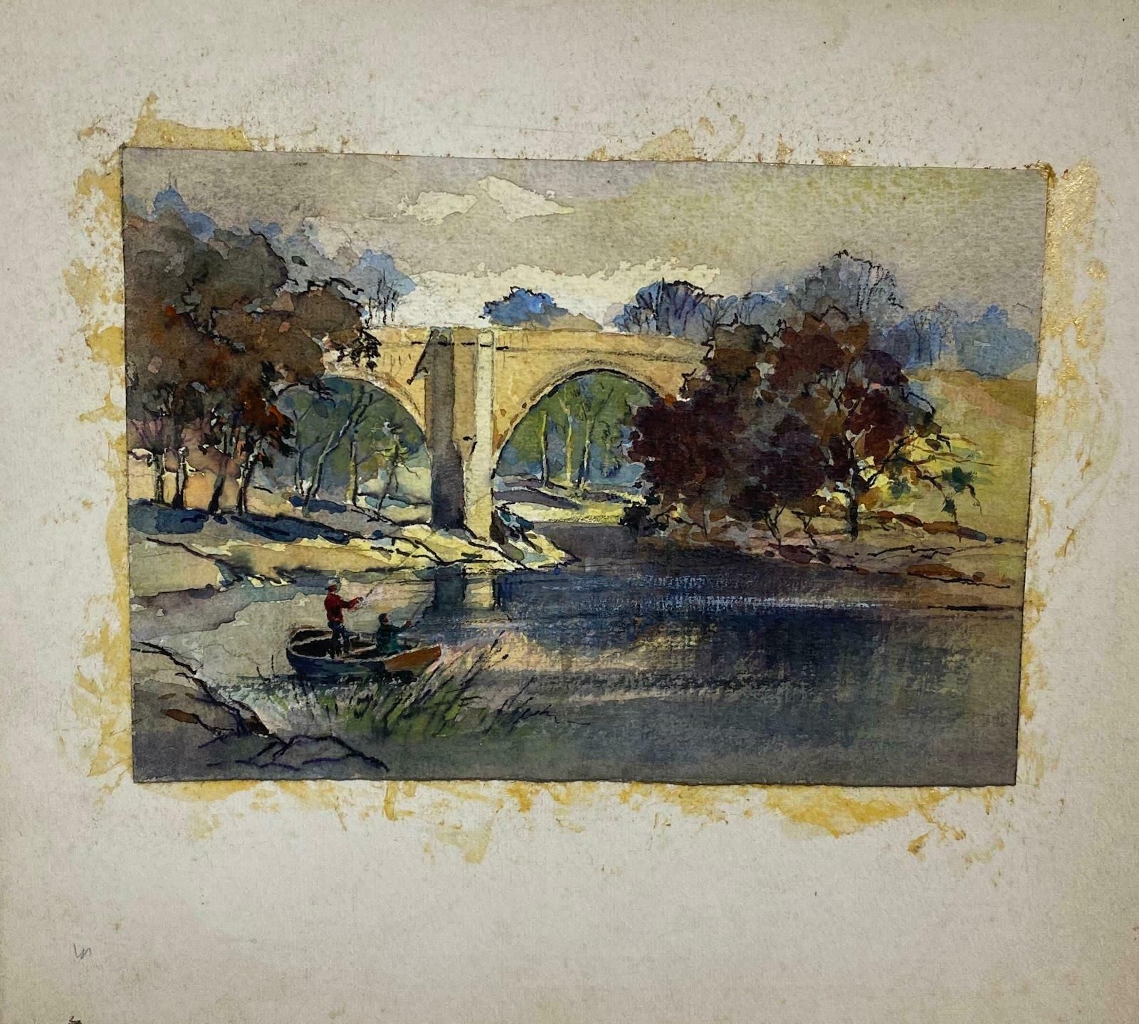 Frank Duffieldbritish Impressionist Painting Bridge Behind Fishing Boat Mid 20th Century photo furniture