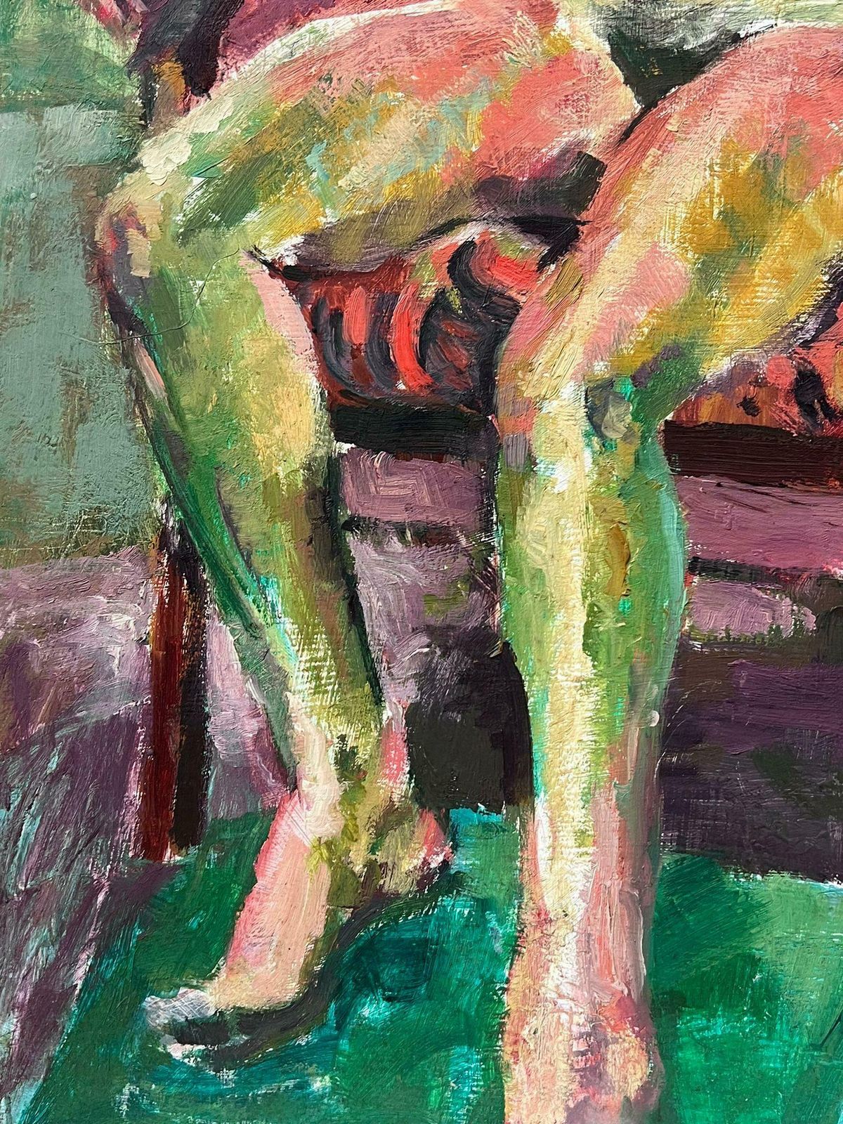 Helen Greenfield1980's British Modernist Oil Painting Nude Lady Reclining In Chair photo 812.0
