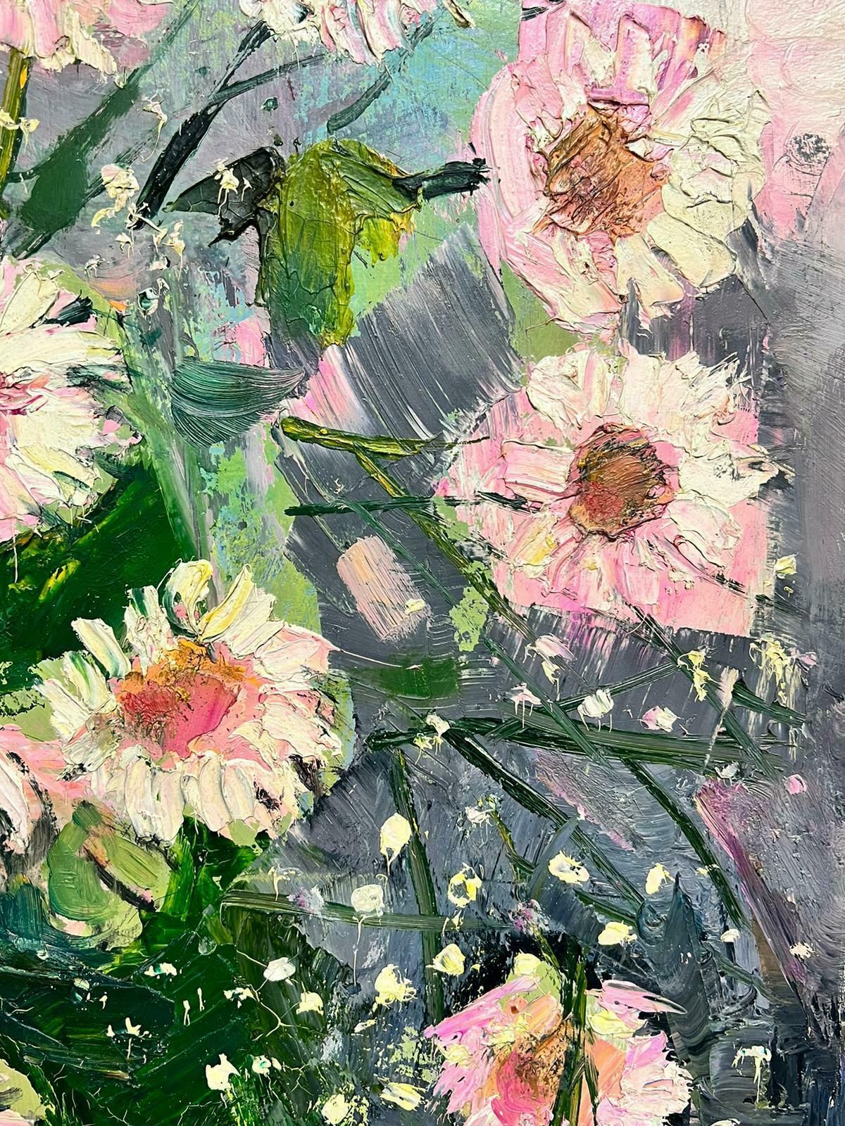 édouard Righetti (1924 2001)original French Mid Century Post Impressionist Oil Pink Flowers In Blue Vase1980's photo for sale