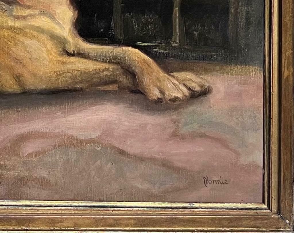 Hazel Morganenglish Dog Oil Painting Boxer Dog Beside Open Fireplace In Home Signed Original photo buy