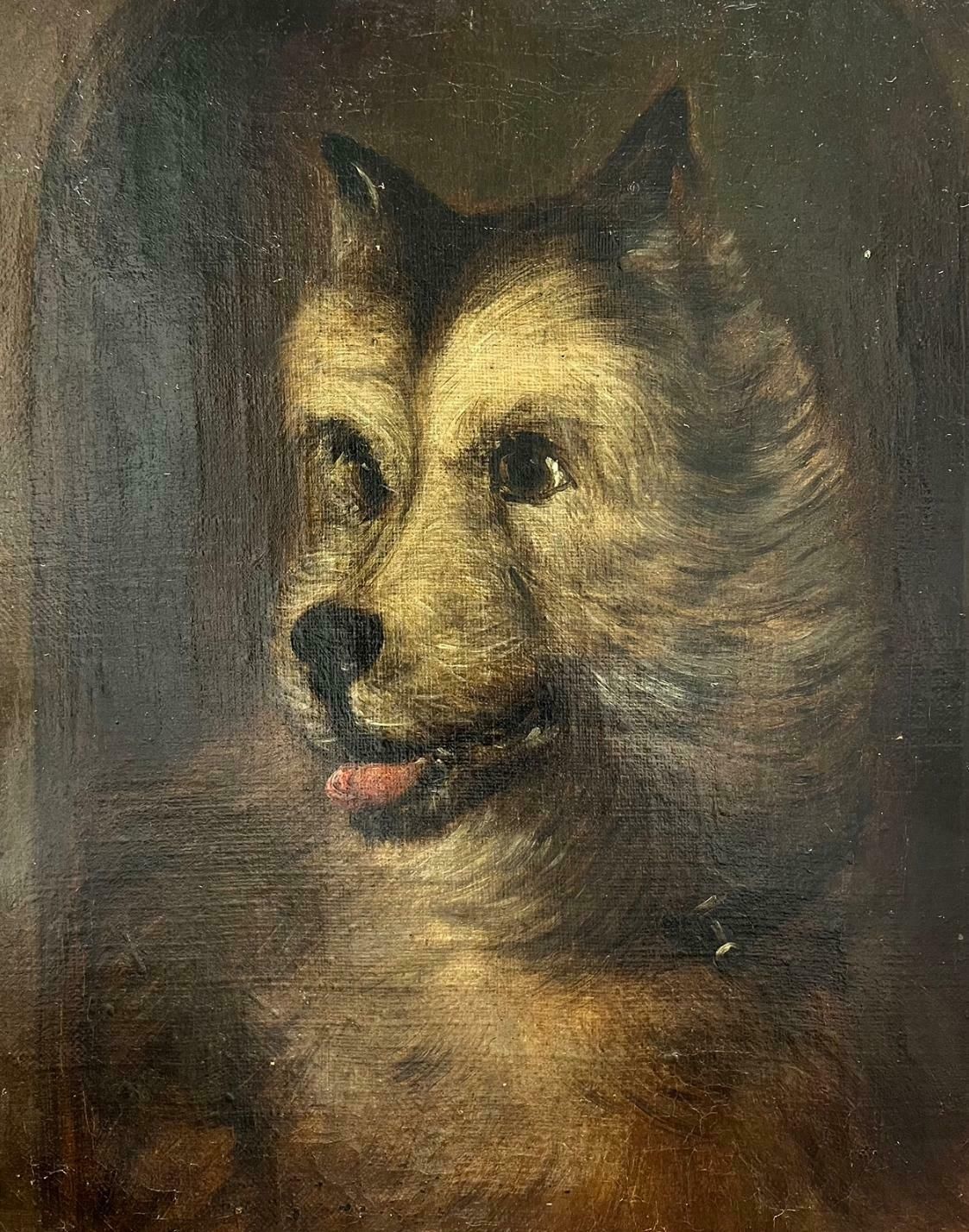 W.Mitchellvictorian English Dog Painting Oil On Canvas Head Portrait Of Terrier