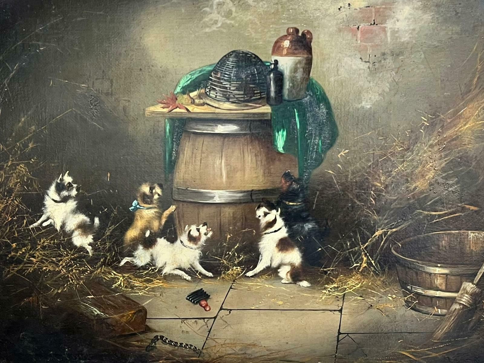 Frank Cassellterriers Ratting Barn Interior Victorian English Dog Oil Painting Framed photo furniture