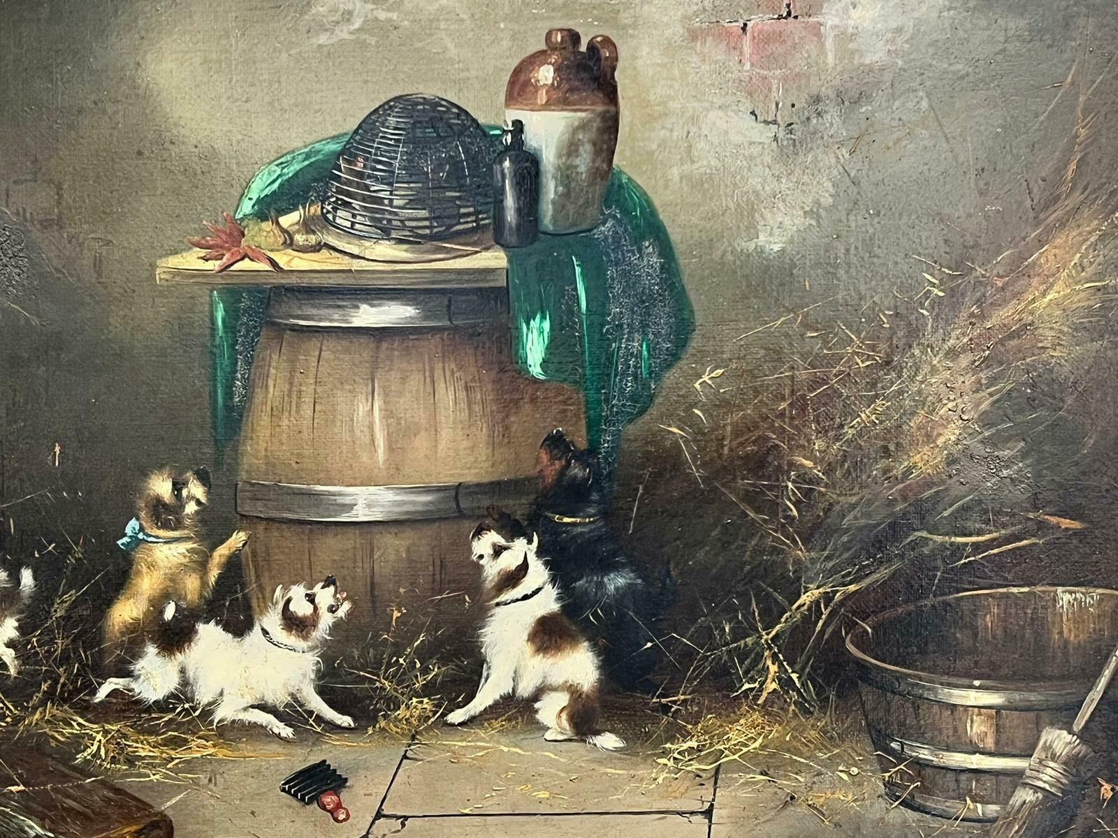 Frank Cassellterriers Ratting Barn Interior Victorian English Dog Oil Painting Framed photo for sale
