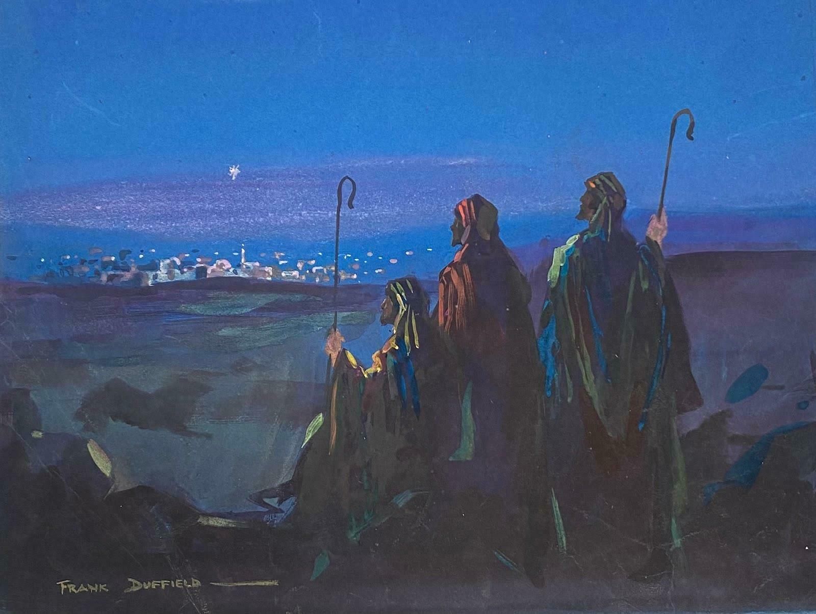 Frank Duffieldbritish Impressionist Painting The Three Wisemen Mid 20th Century
