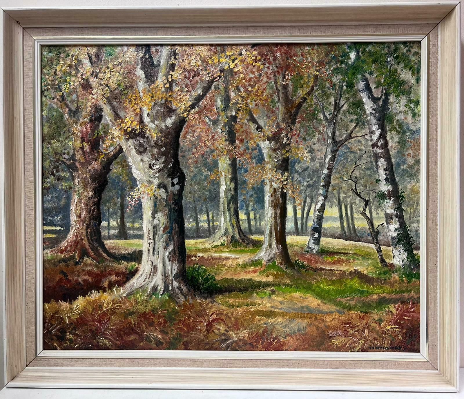 N. Hansfordautumn Forest 1970's English Signed Oil Painting Woodland Glade Of Trees1978 photo furniture
