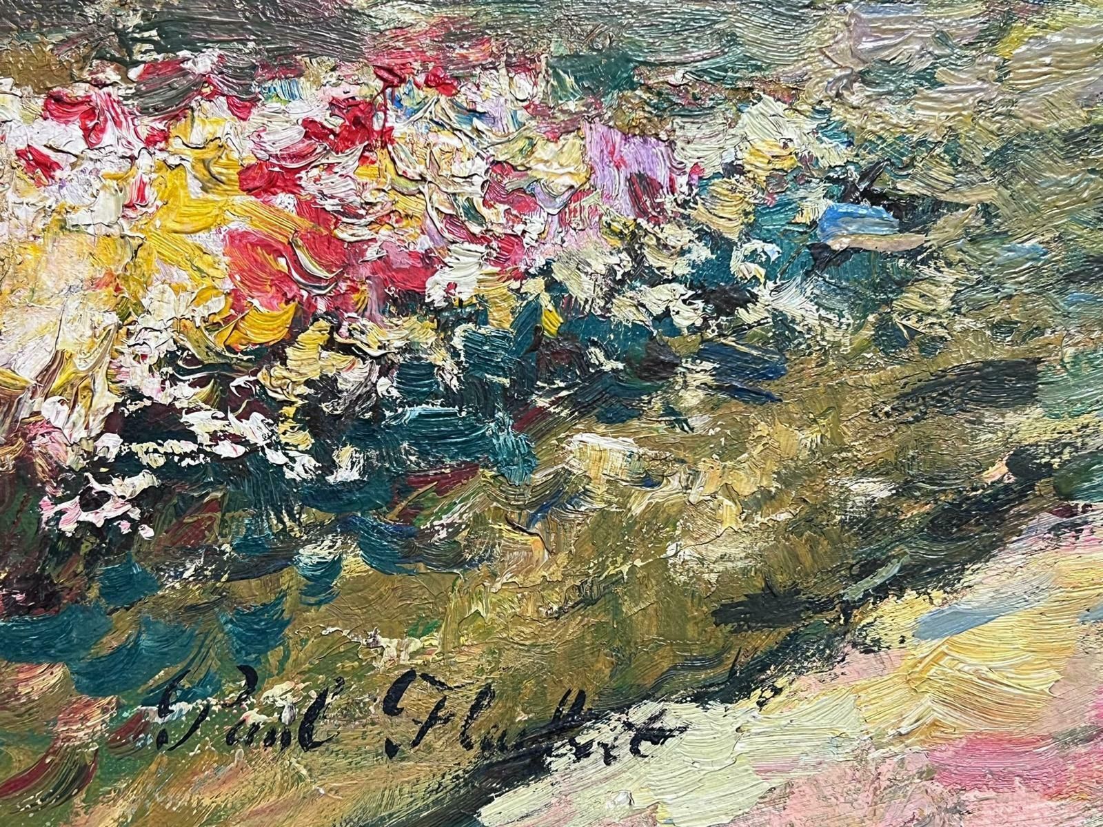 Paul Flaubertfrench Impressionist Signed Oil Painting Elegant Lady Pretty Flower Garden photo for sale