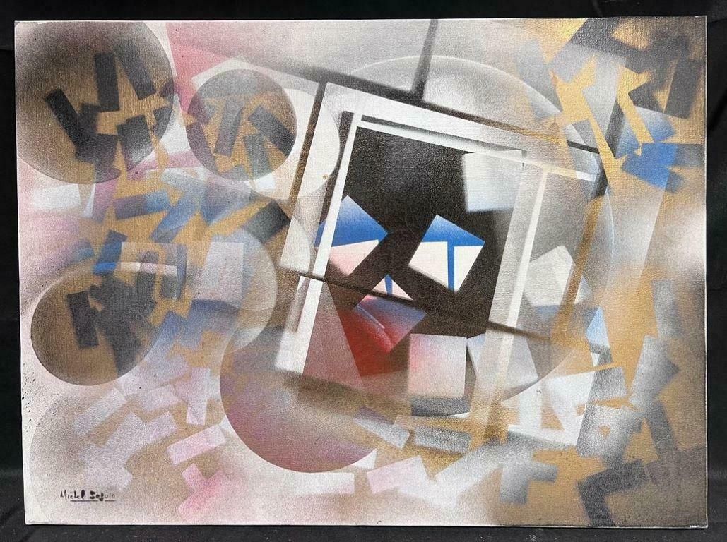 Michel Seguinlarge French Abstract Contemporary Painting Circles And Square Abstracts photo furniture