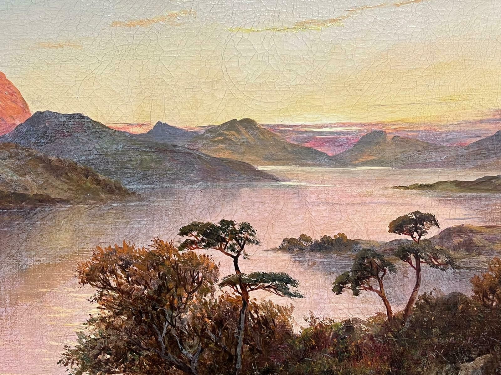 F. E. Jamiesonantique Scottish Highland Landscape Loch Scene Signed Oil Painting On Canvas photo for sale