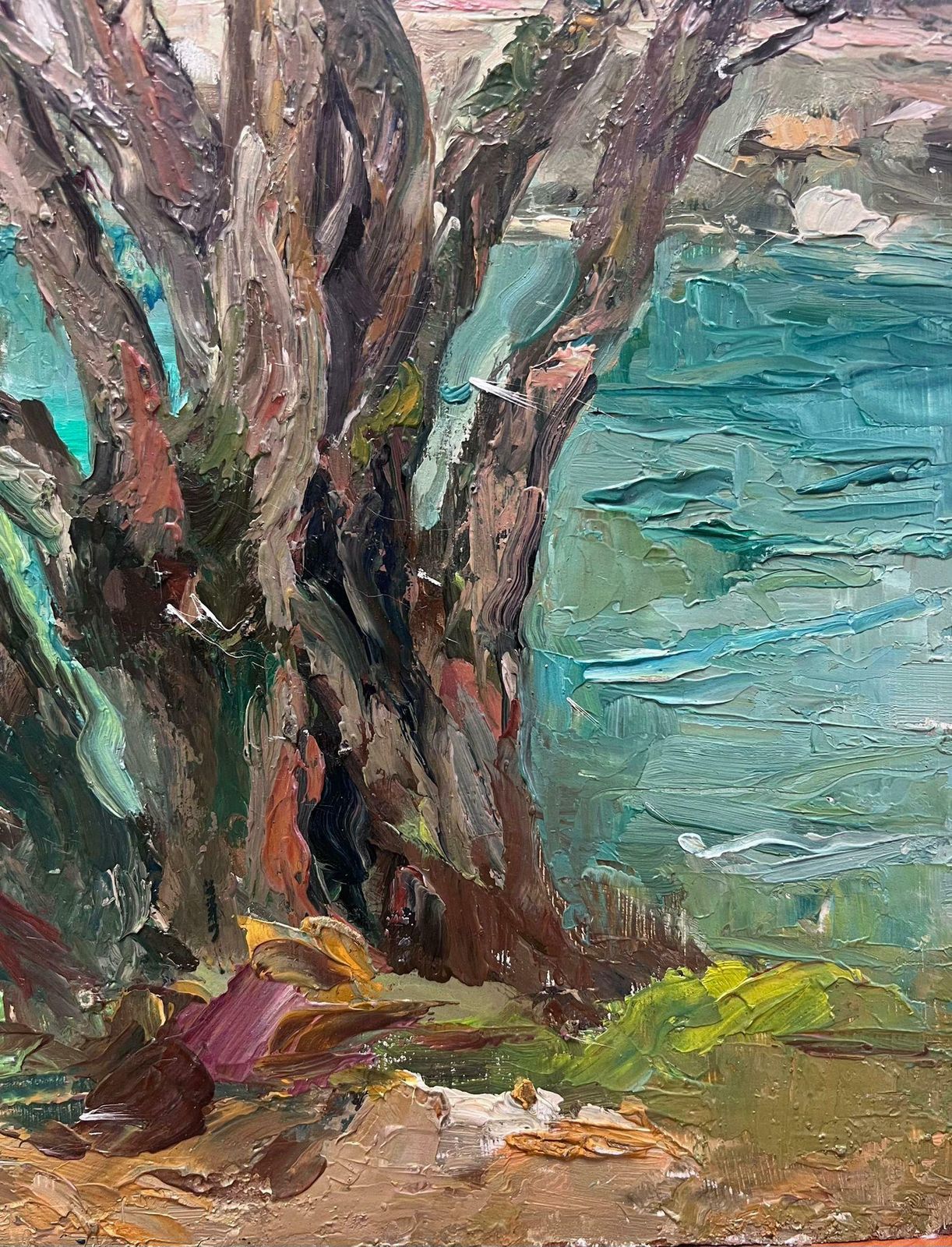 Regine Davidmid 20th Century 1950's French Post Impressionist Oil Old Tree By Blue River1950's photo Art
