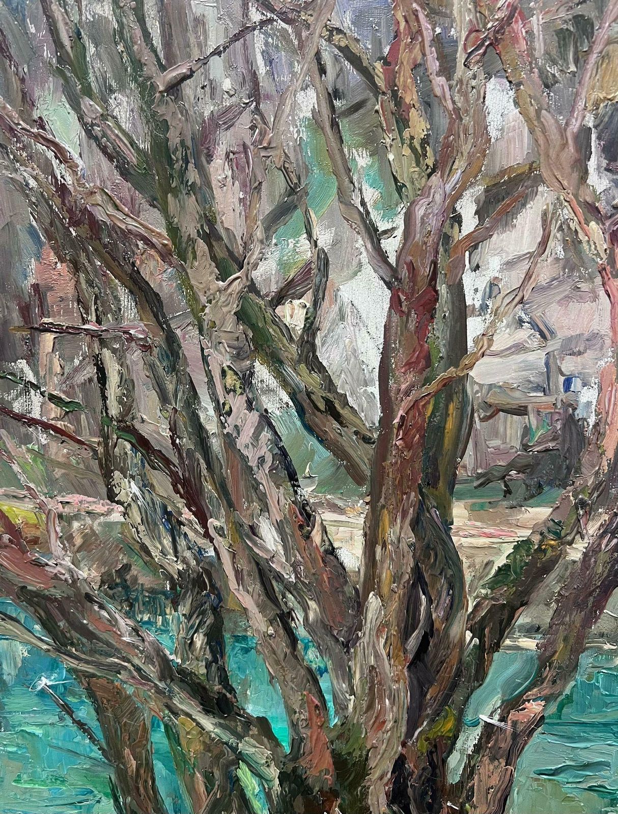 Regine Davidmid 20th Century 1950's French Post Impressionist Oil Old Tree By Blue River1950's photo vinterior