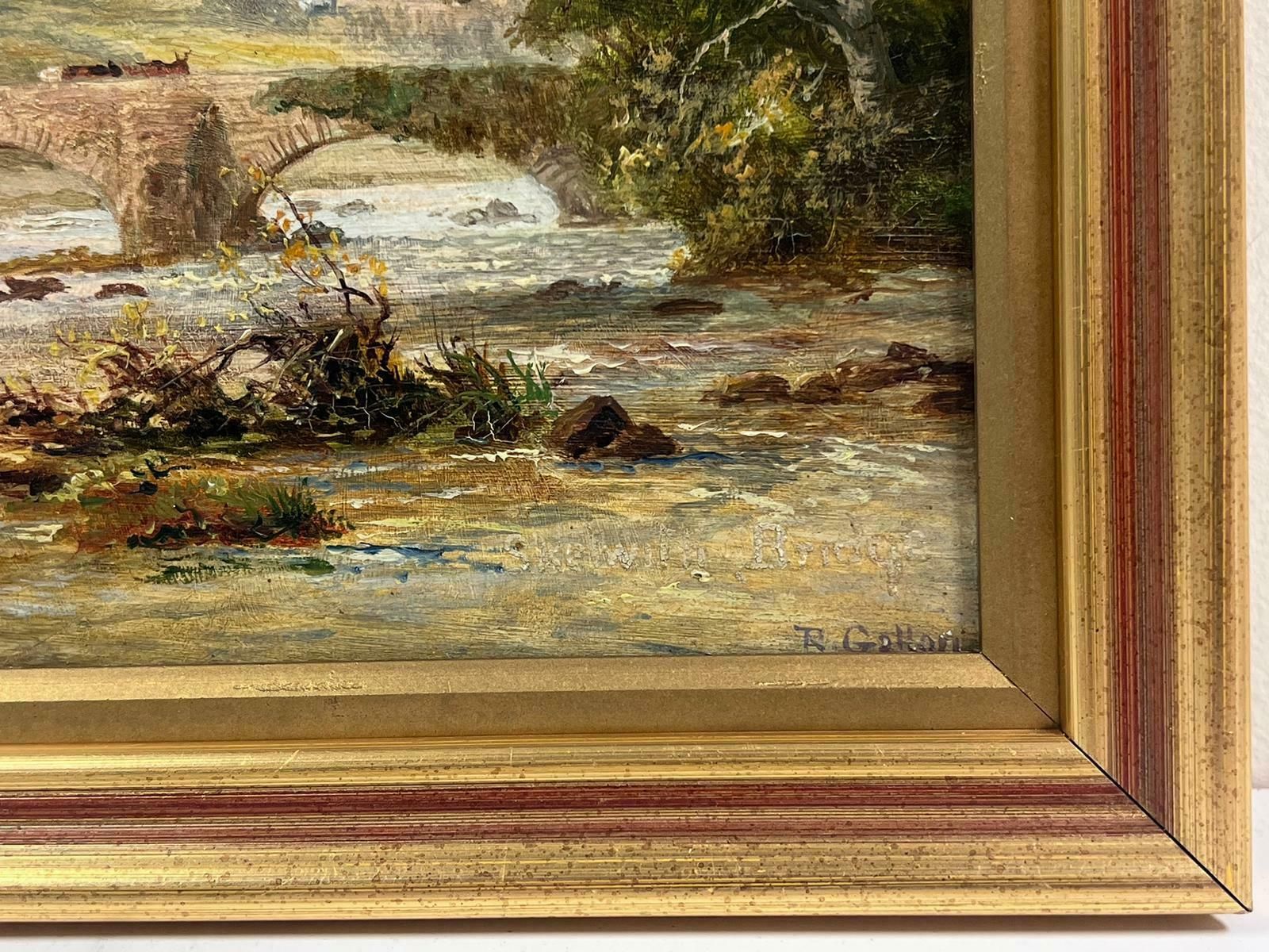 Scottish Schoolantique Scottish Signed Oil Painting Cattle Over Stone Bridge Highland River photo for sale