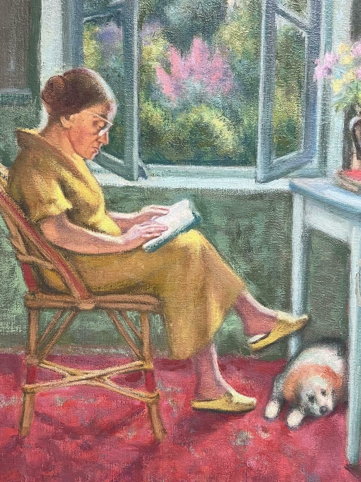 Jacob Markiellarge French/ Polish Modernist Oil Painting Interior Room Figures Reading & Dog photo 1716.0