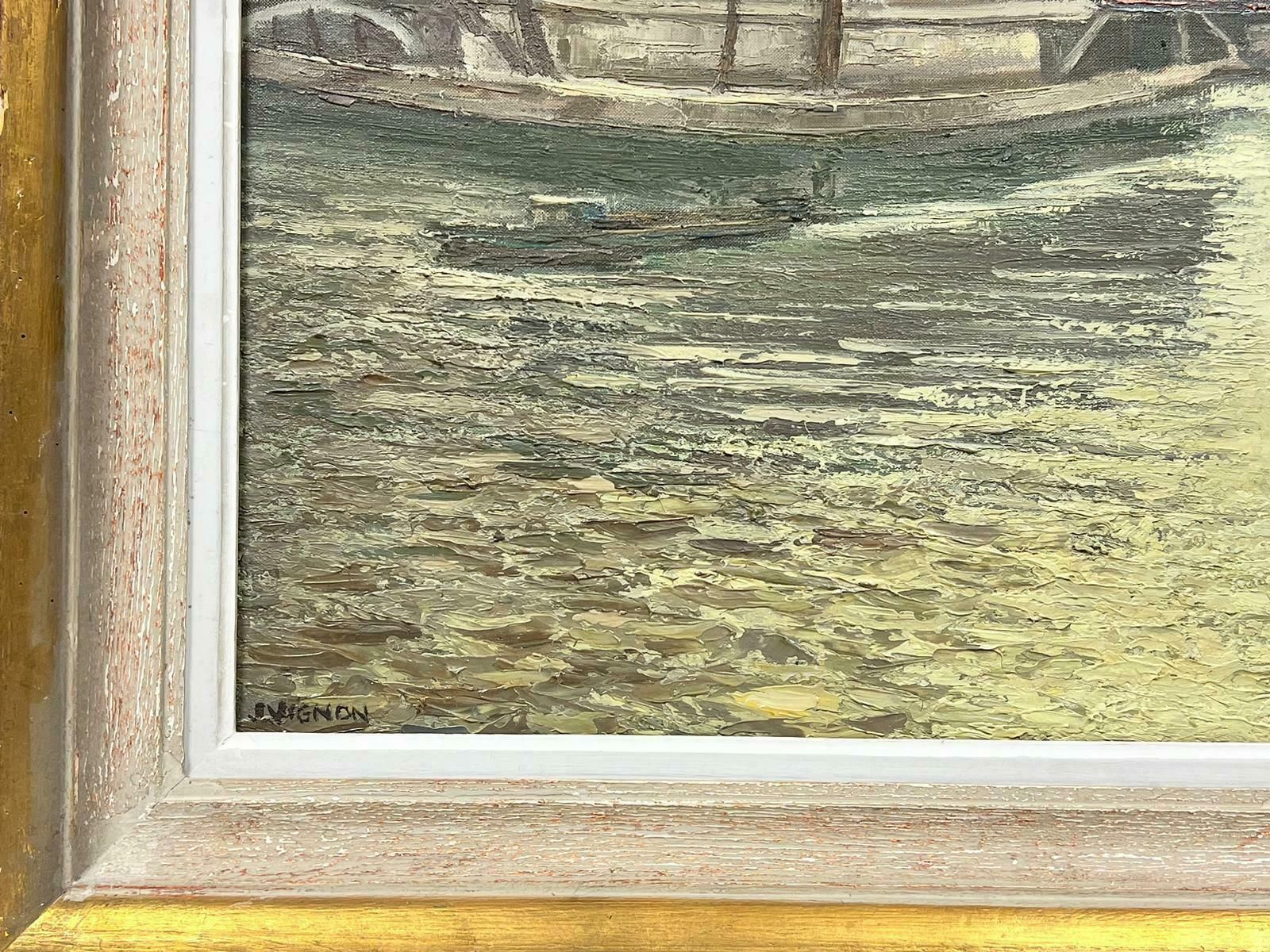 Josine Vignonriver Seine Paris Atmospheric Moody Sky Landscape Large French Signed Oil1960's photo furniture