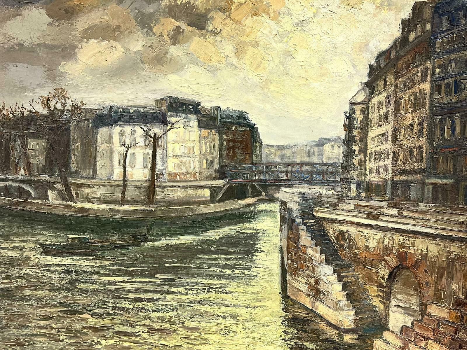 Josine Vignonriver Seine Paris Atmospheric Moody Sky Landscape Large French Signed Oil1960's photo vinterior