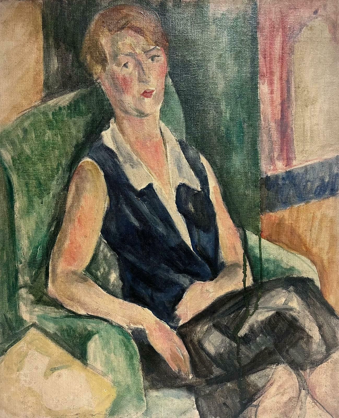 French School1900's French Post Impressionist Oil Painting Portrait Of Lady Seated In Chair photo for sale