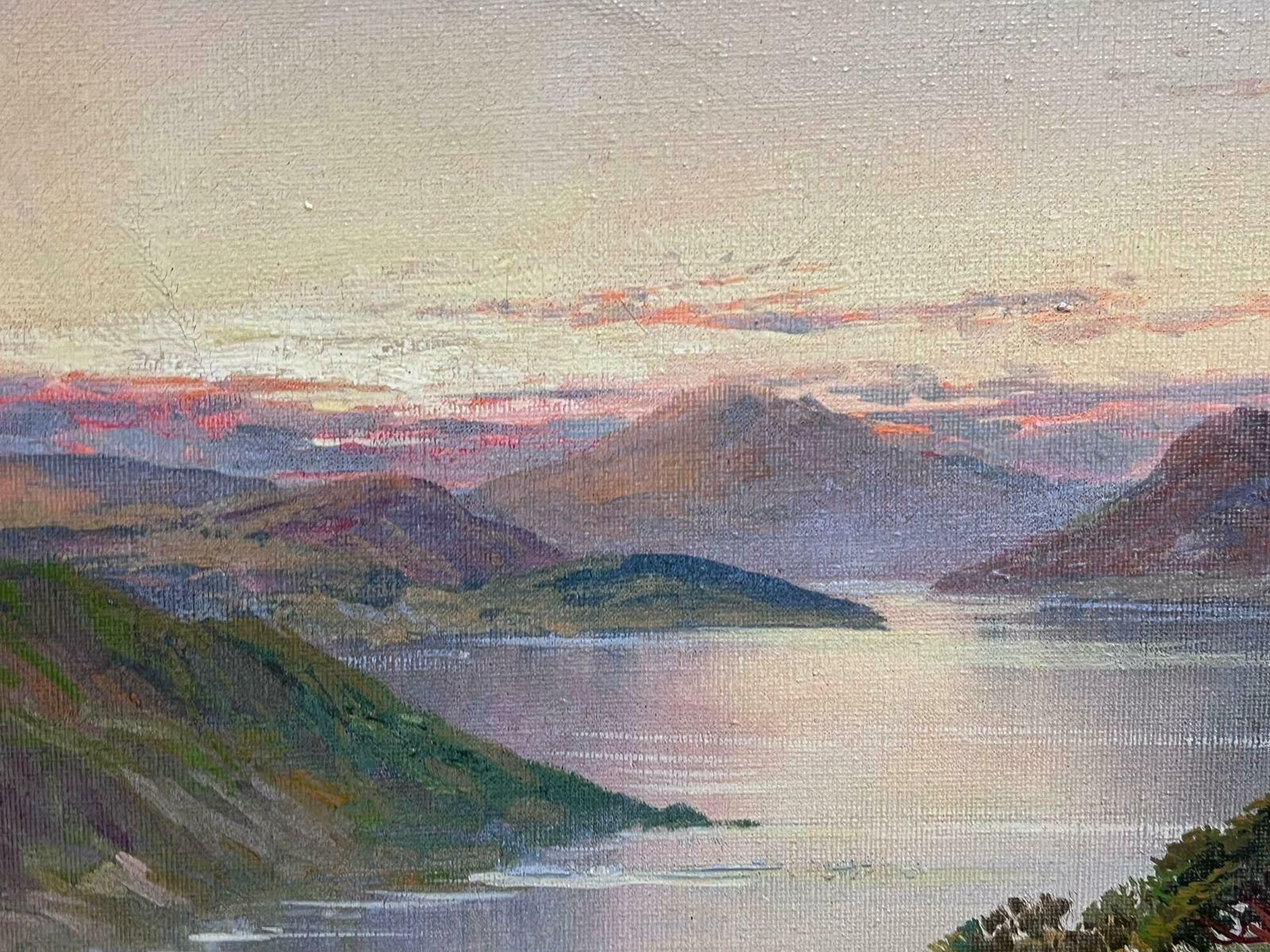 F. E. Jamiesonantique Scottish Highland Landscape Loch Scene Signed Oil Painting On Canvas photo vintage