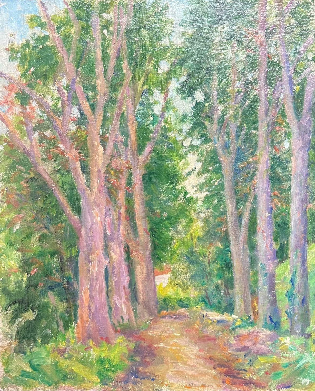 Regine Davidmid 20th Century 1950's French Post Impressionist Oil Woodland Avenue Trees1950's