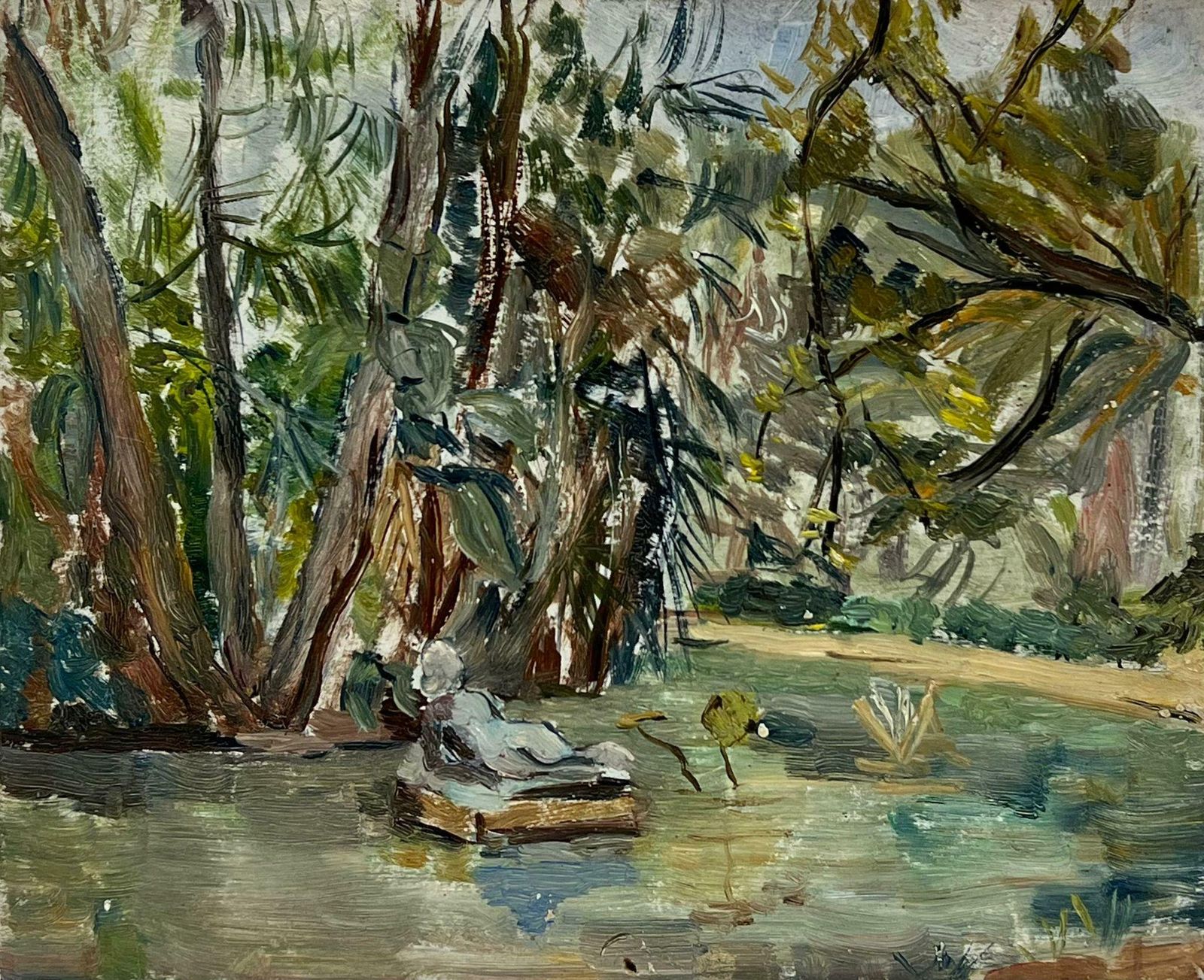 Simone Forge1950's French Impressionist Oil Nude Figure Reclining In Woodland photo vinterior