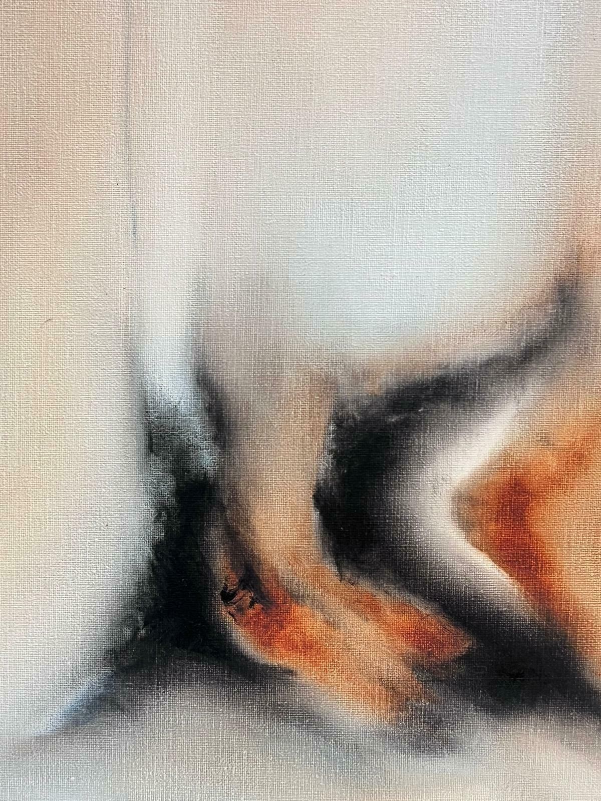 Jack Penouellarge French Surrealist Abstract Oil Painting Black Ochre Beige Cream Colours photo for sale