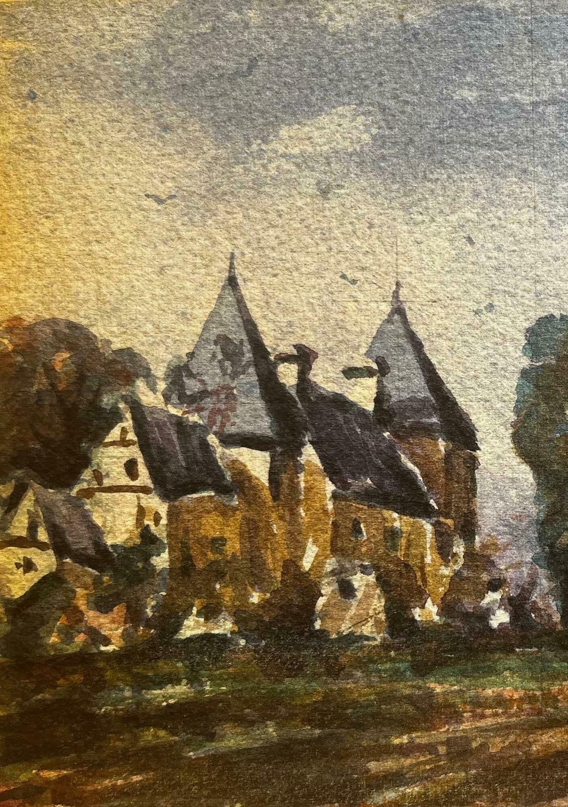 Unknownfrench Impressionist Watercolor Landscape Château With Trees And Figures20th Century photo for sale