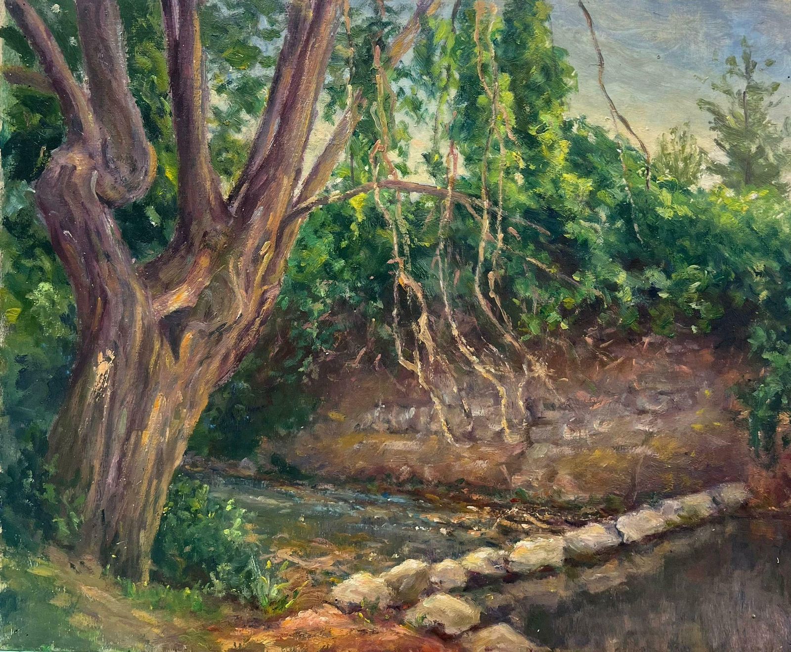 Regine Davidmid 20th Century 1950's French Impressionist Oil Woodland River Bank1950's photo furniture