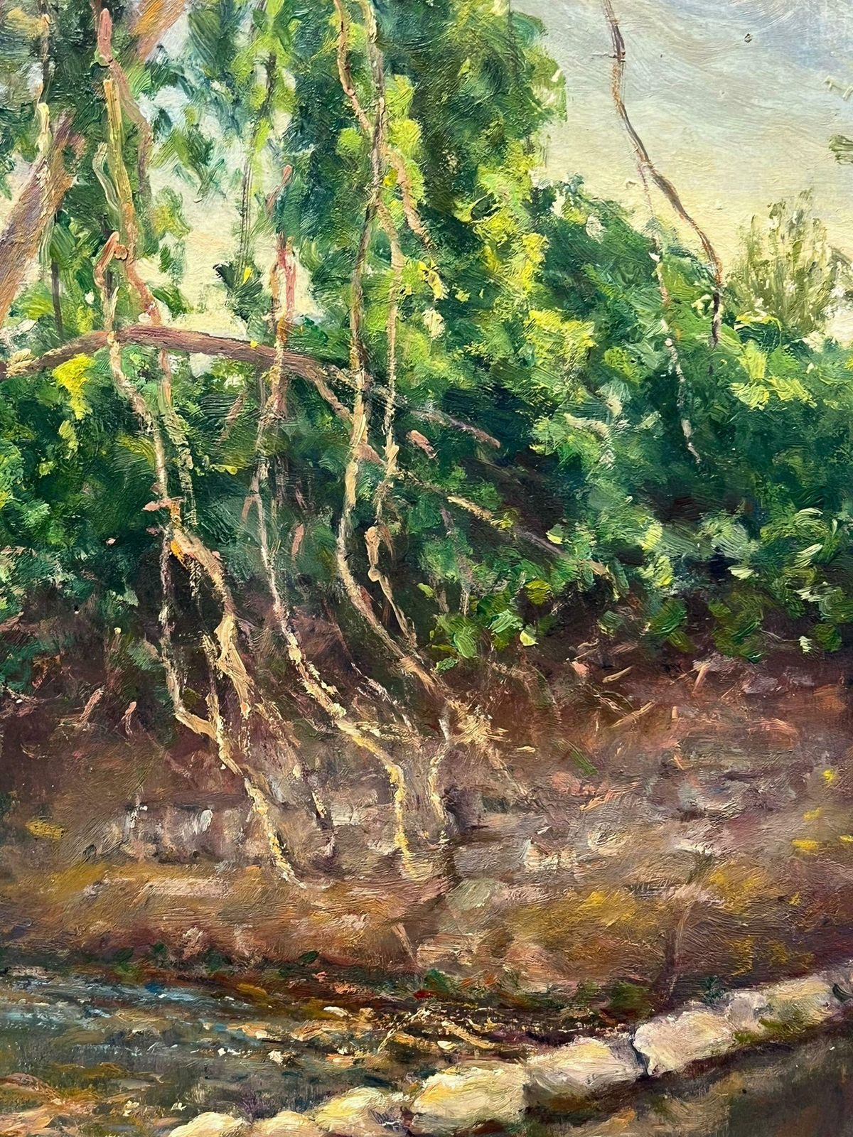 Regine Davidmid 20th Century 1950's French Impressionist Oil Woodland River Bank1950's photo Art