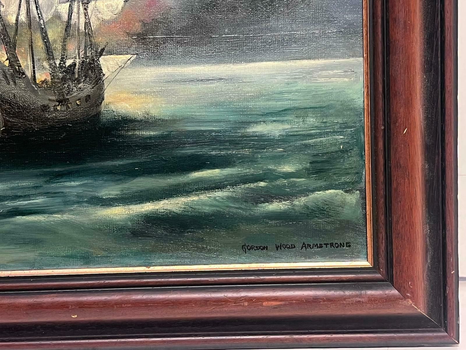 Gordon Wood Armstrongbattle Ships At Sea Naval Engagement Signed British Oil Painting photo 1226.0