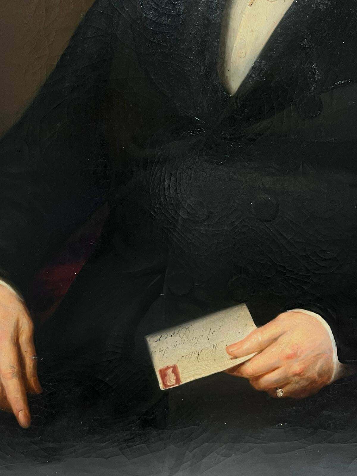 Victorian Englishvery Large Mid 19th Century Victorian Portrait English Gentleman Seated Leather photo Art