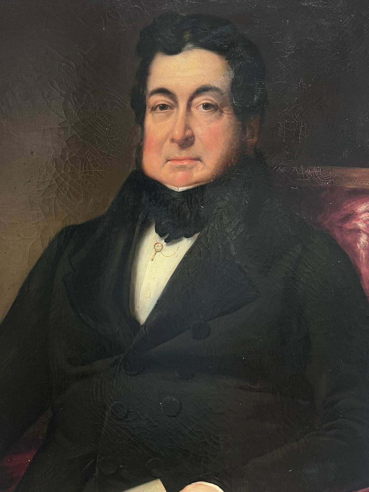 Victorian Englishvery Large Mid 19th Century Victorian Portrait English Gentleman Seated Leather photo vinterior