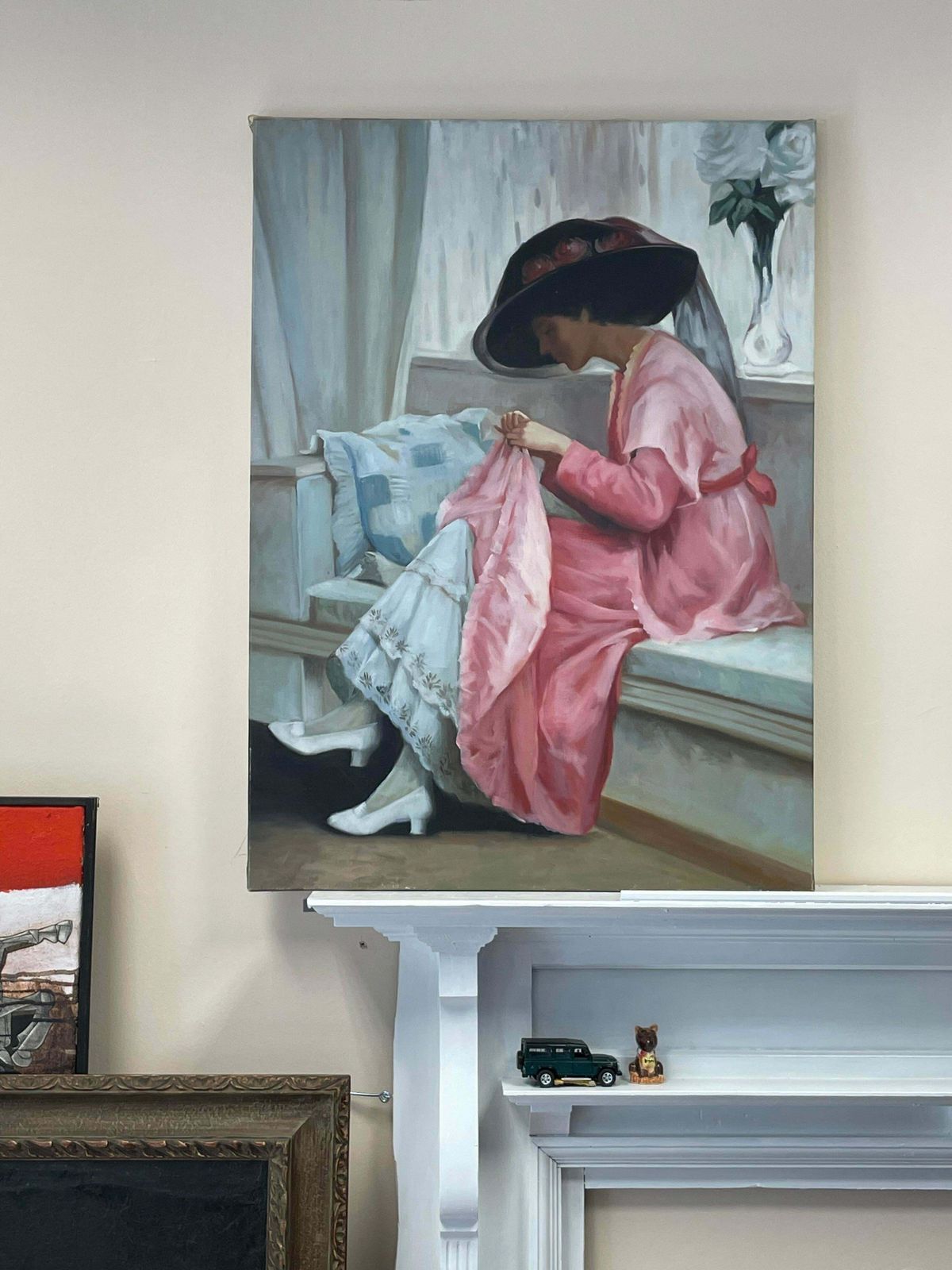 French Impressionistvery Large French Original Oil Portrait Of Elegant Lady In Interior Room Settingc. 1980's photo furniture