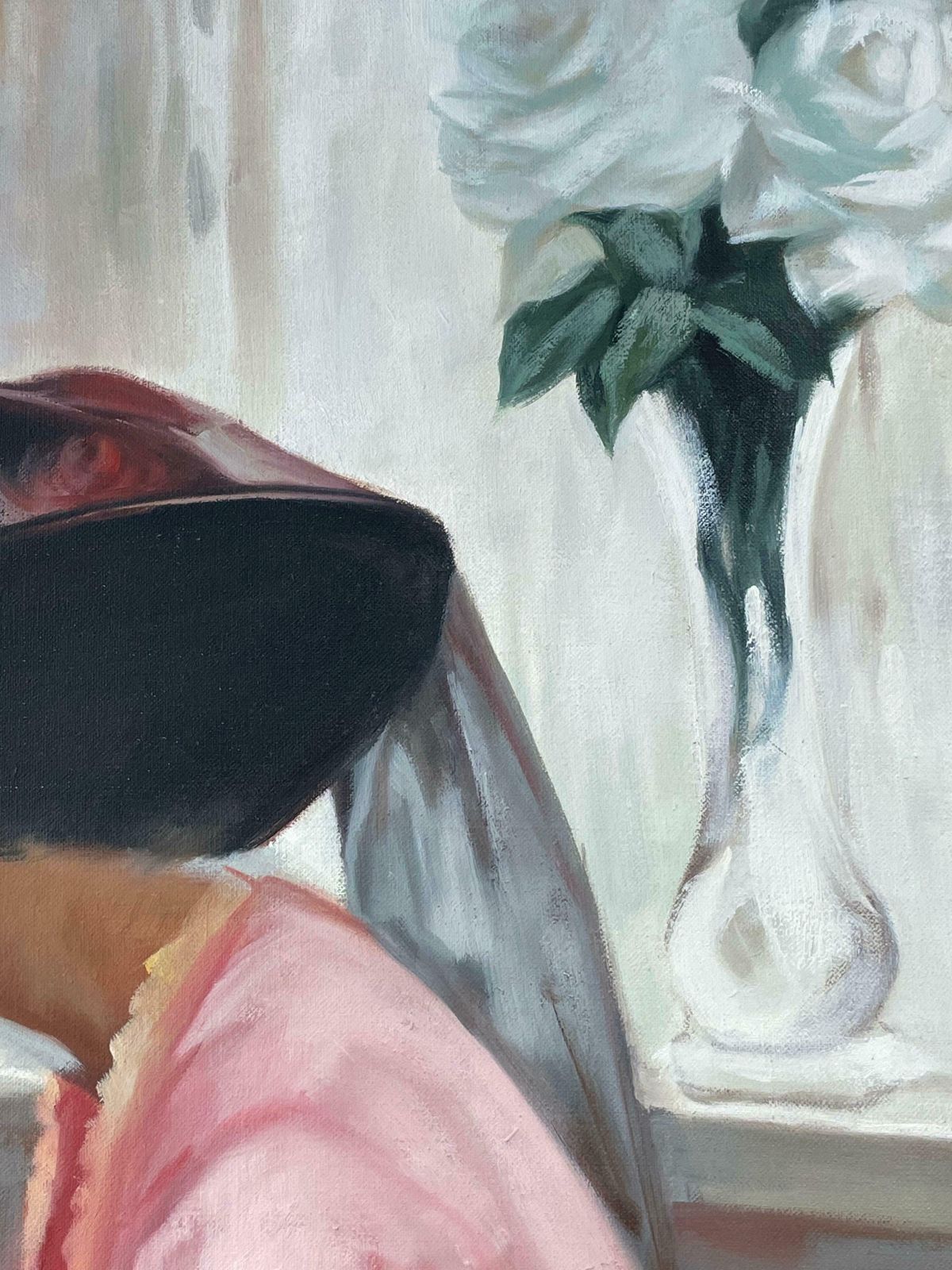 French Impressionistvery Large French Original Oil Portrait Of Elegant Lady In Interior Room Settingc. 1980's photo vinterior