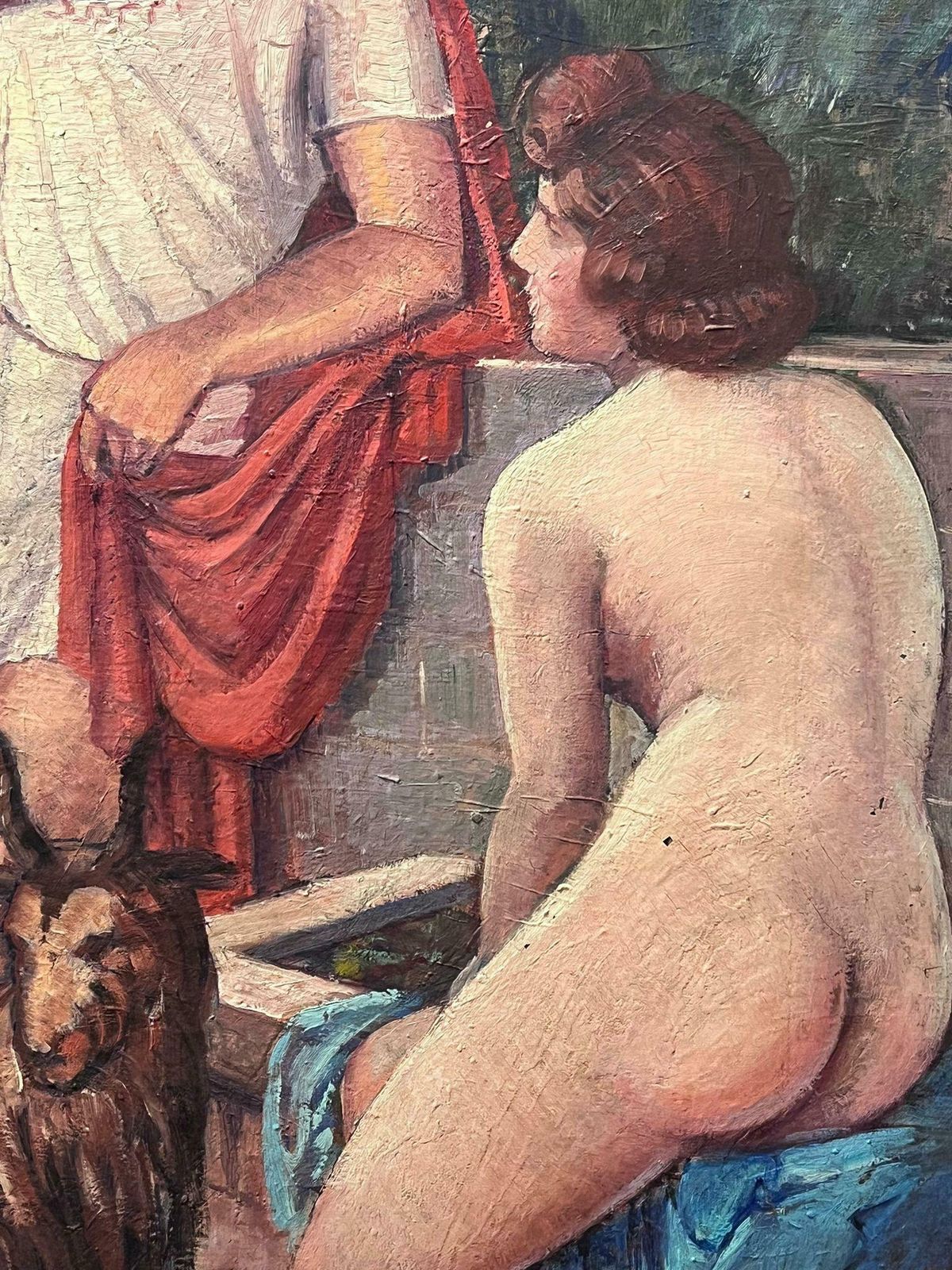 Italian Schoolhuge 1900's Italian Impressionist Signed Oil Painting Shepherd Talking To Nude photo furniture