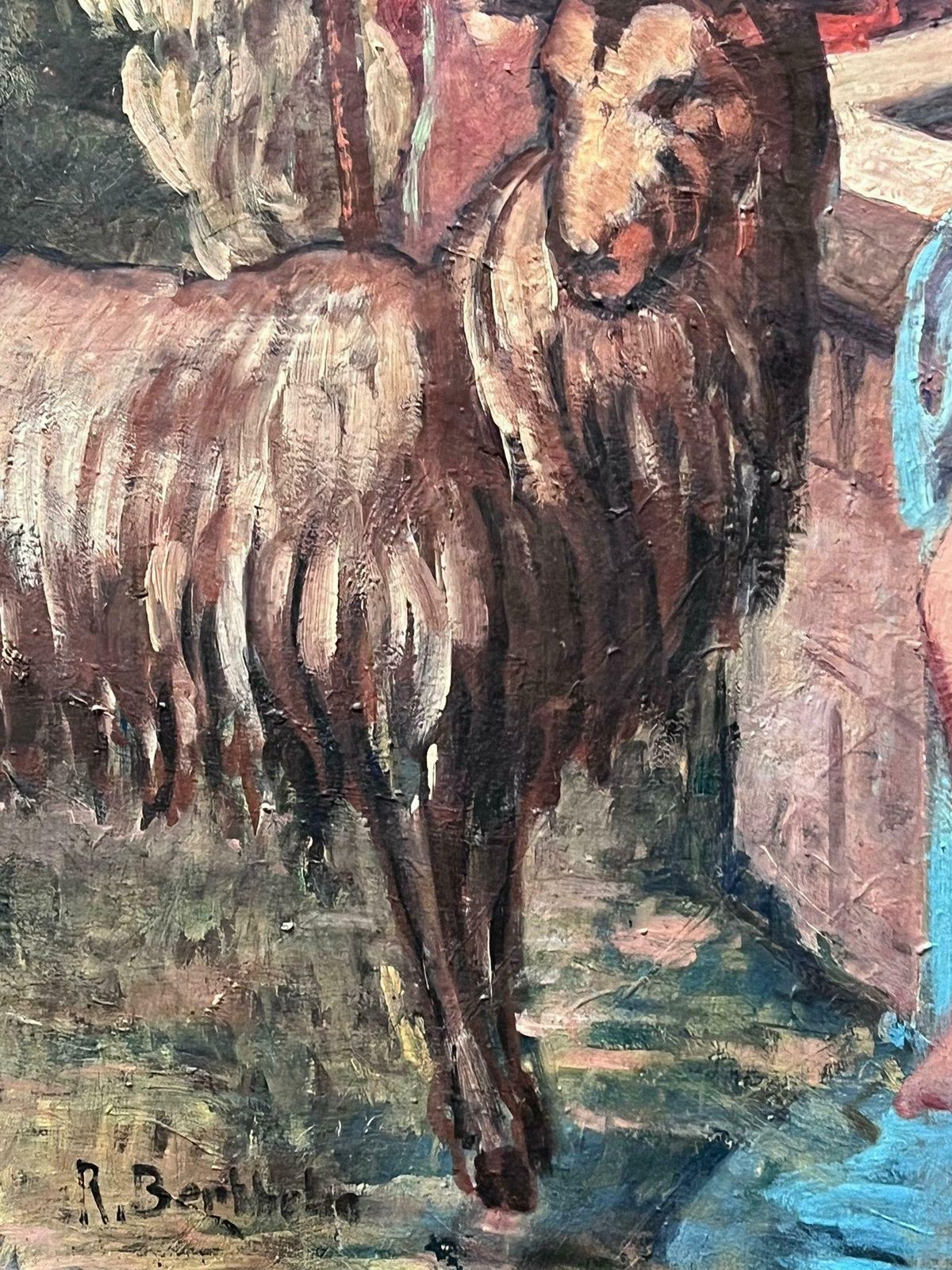 Italian Schoolhuge 1900's Italian Impressionist Signed Oil Painting Shepherd Talking To Nude photo 2247.0