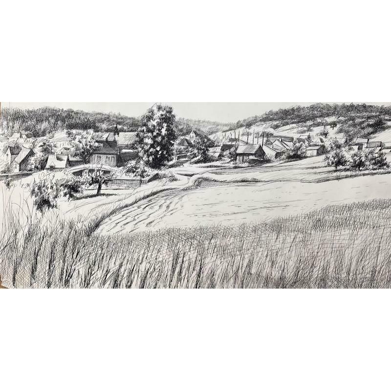 Josine Vignonmid Century French Original Ink Drawing Névoisins (Eure Et Loire) Rural Village1950's photo 705.0