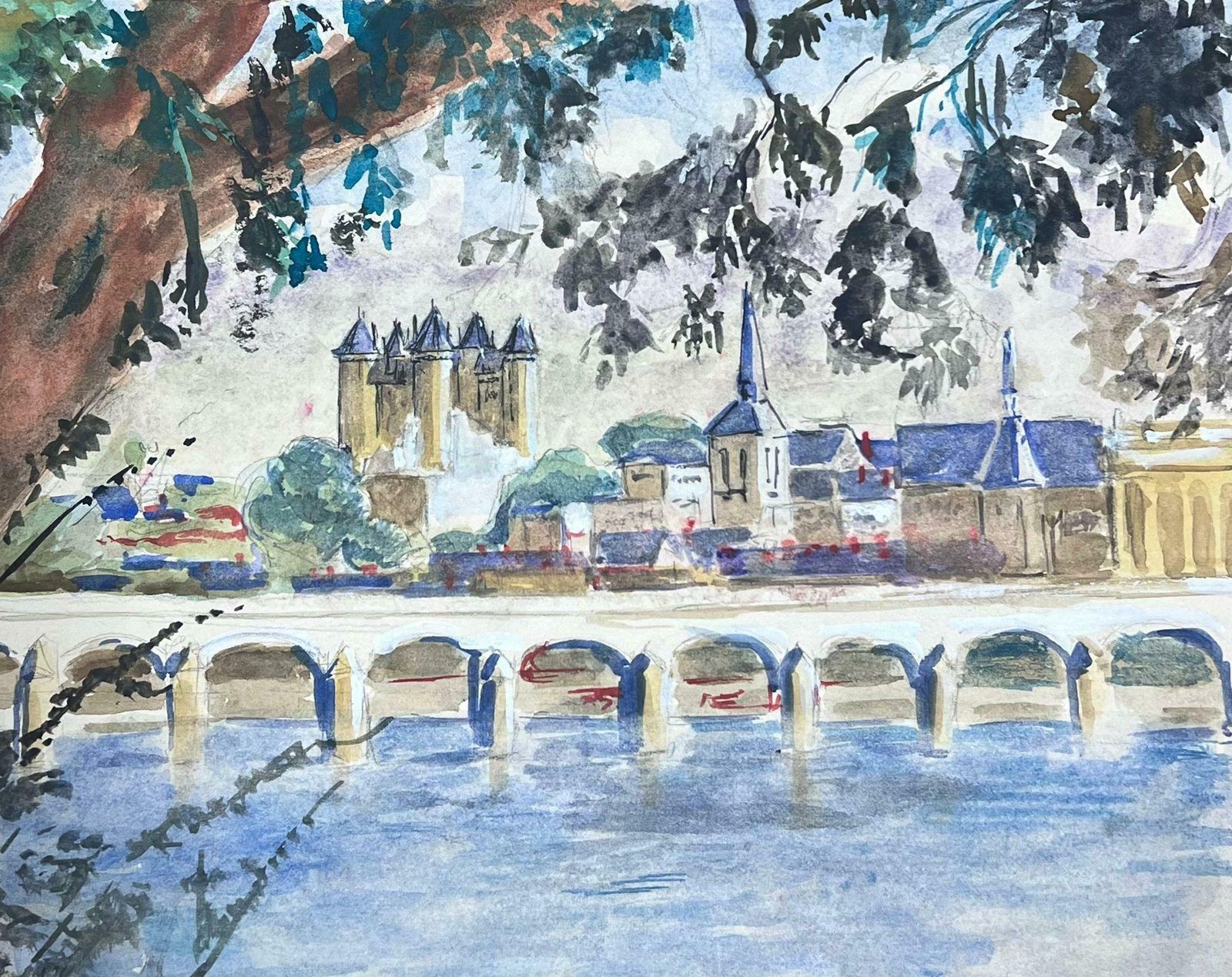 Guy Nicod 20th Century French Post Impressionist Painting Skyline View Over City & River