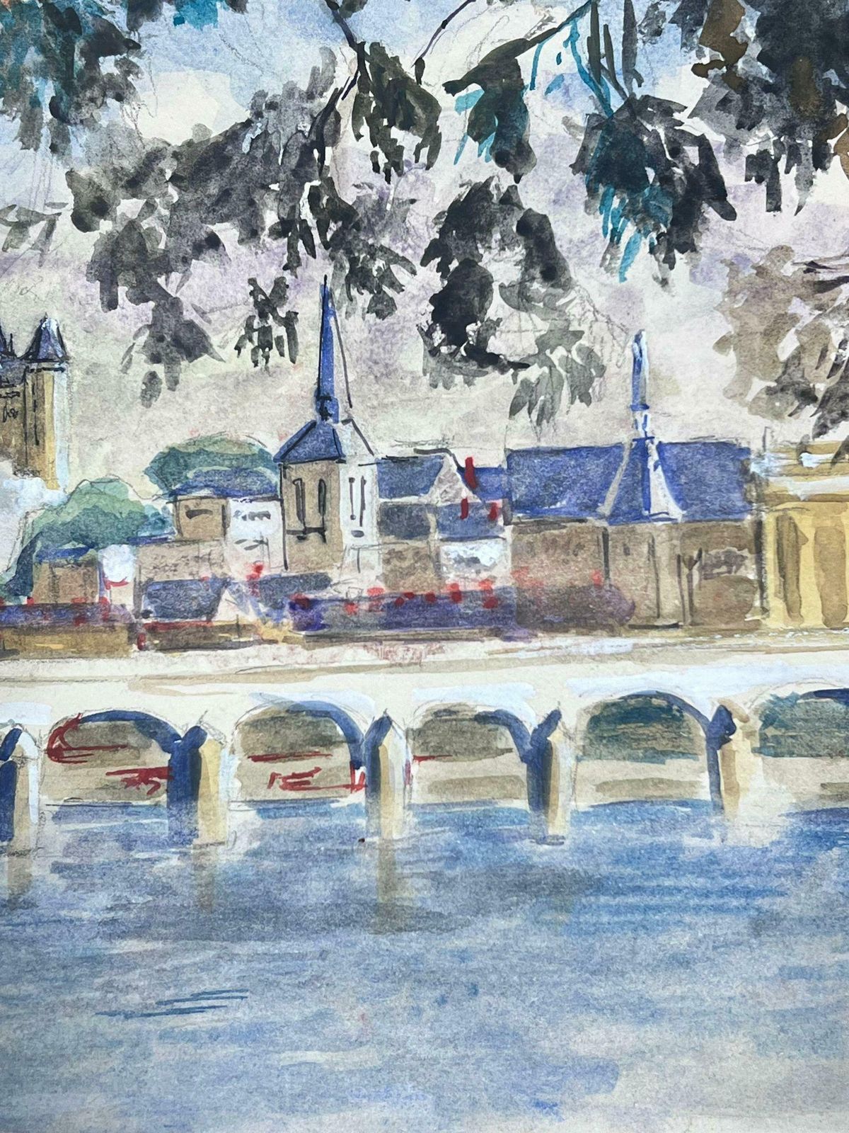 Guy Nicod 20th Century French Post Impressionist Painting Skyline View Over City & River photo for sale