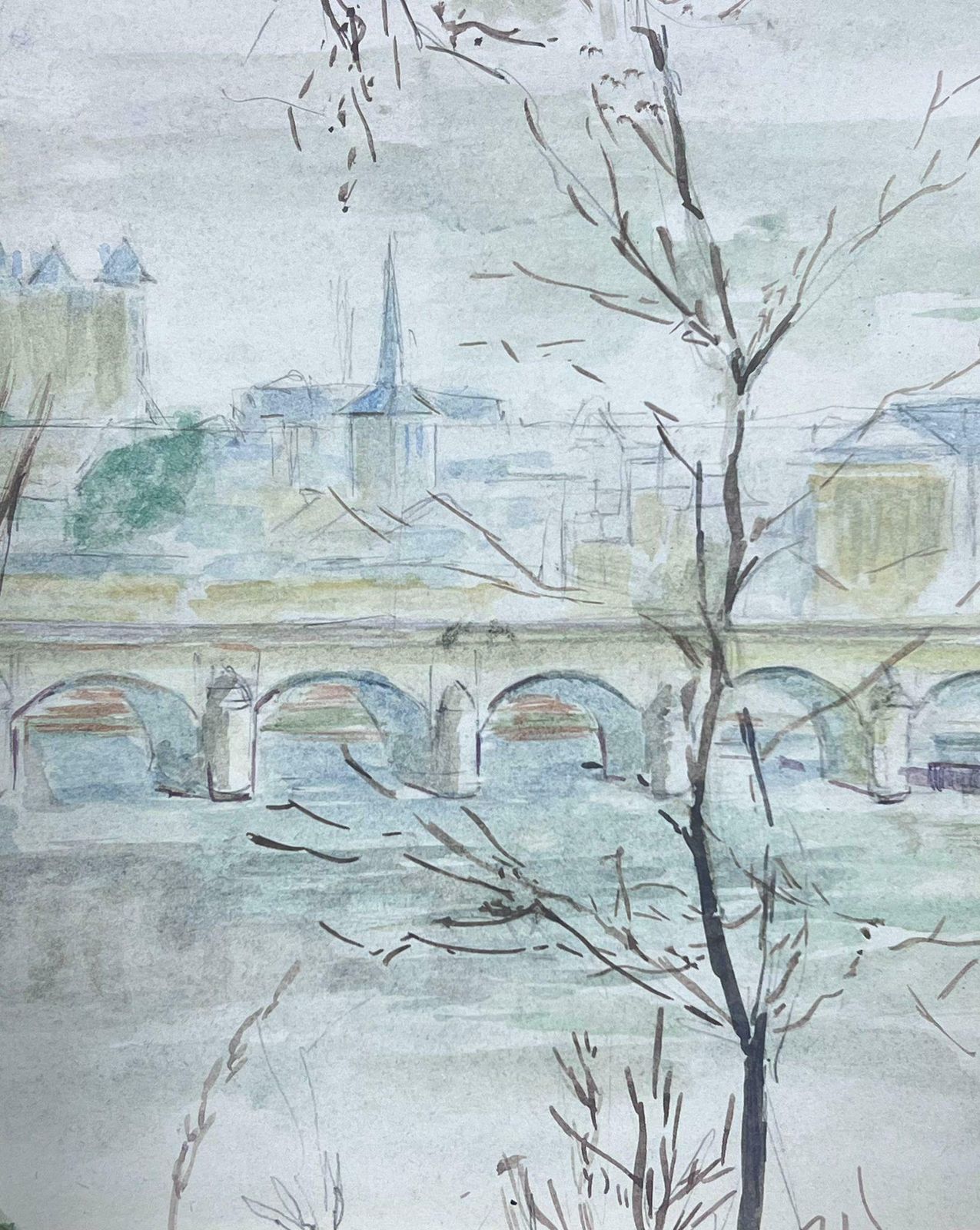 Guy Nicod 20th Century French Post Impressionist Watercolor View Over French City River photo for sale