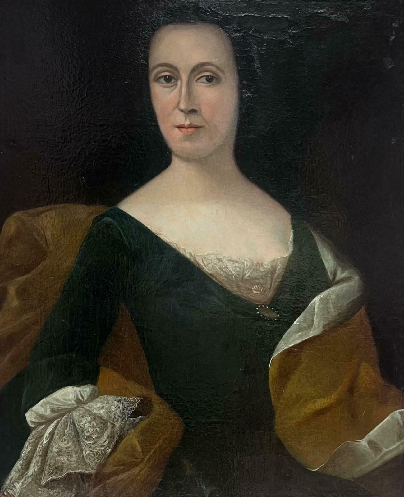 18th Century European Large 18th Century European Oil Painting Portrait Of Noble Lady Lace Collars 18th Century photo furniture