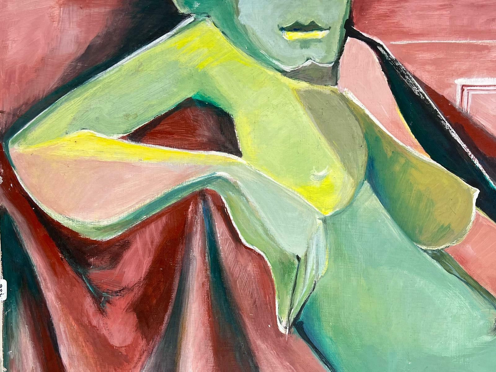 Helene Dadonefrench Cubist 20th Century Oil Painting Nude Lady With Green Apples Signed photo 1517.0