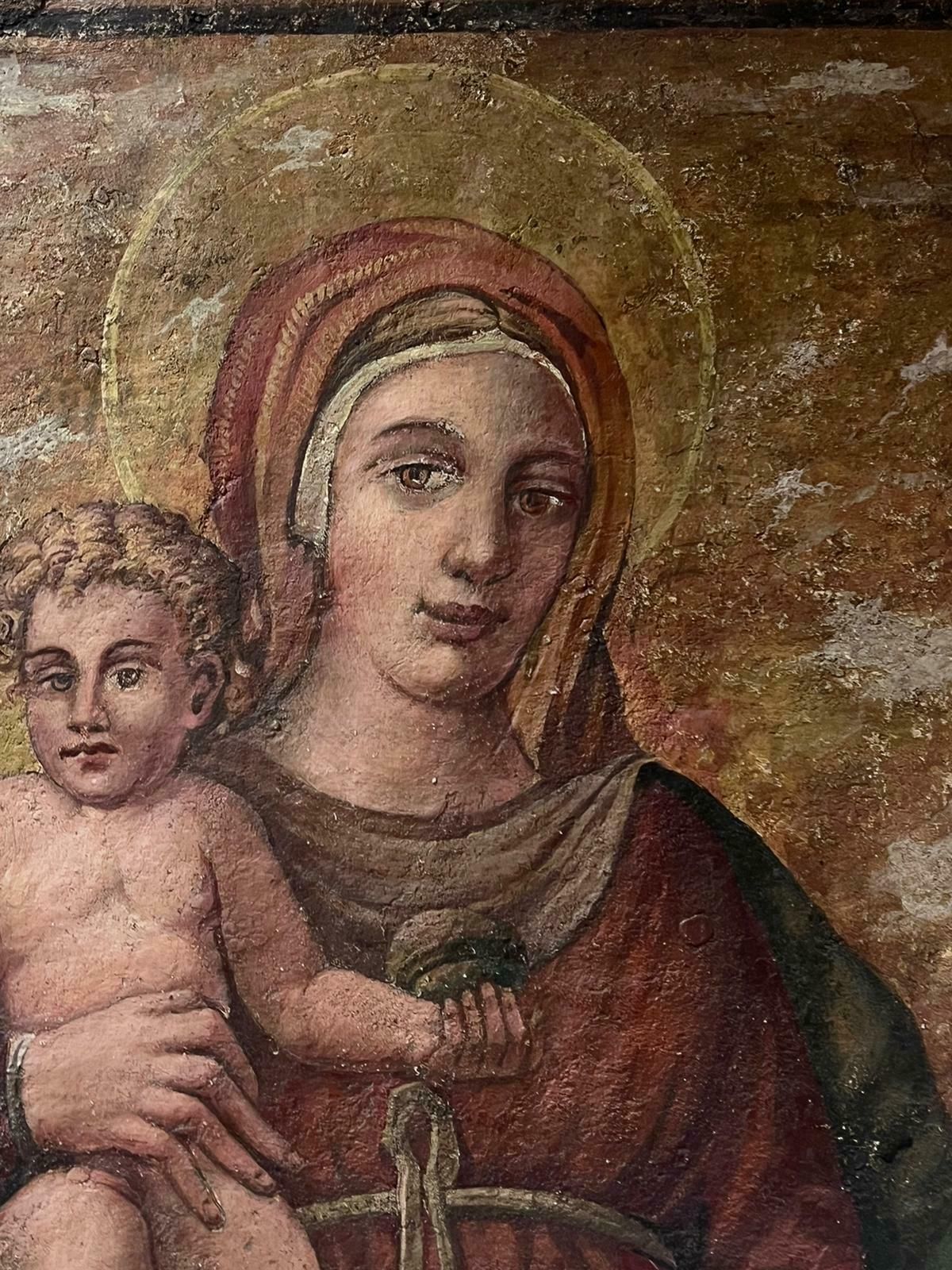19th Century Italian Schoolrenaissance Style Italian Old Master Painting Madonna & Child Tender Embrace photo furniture
