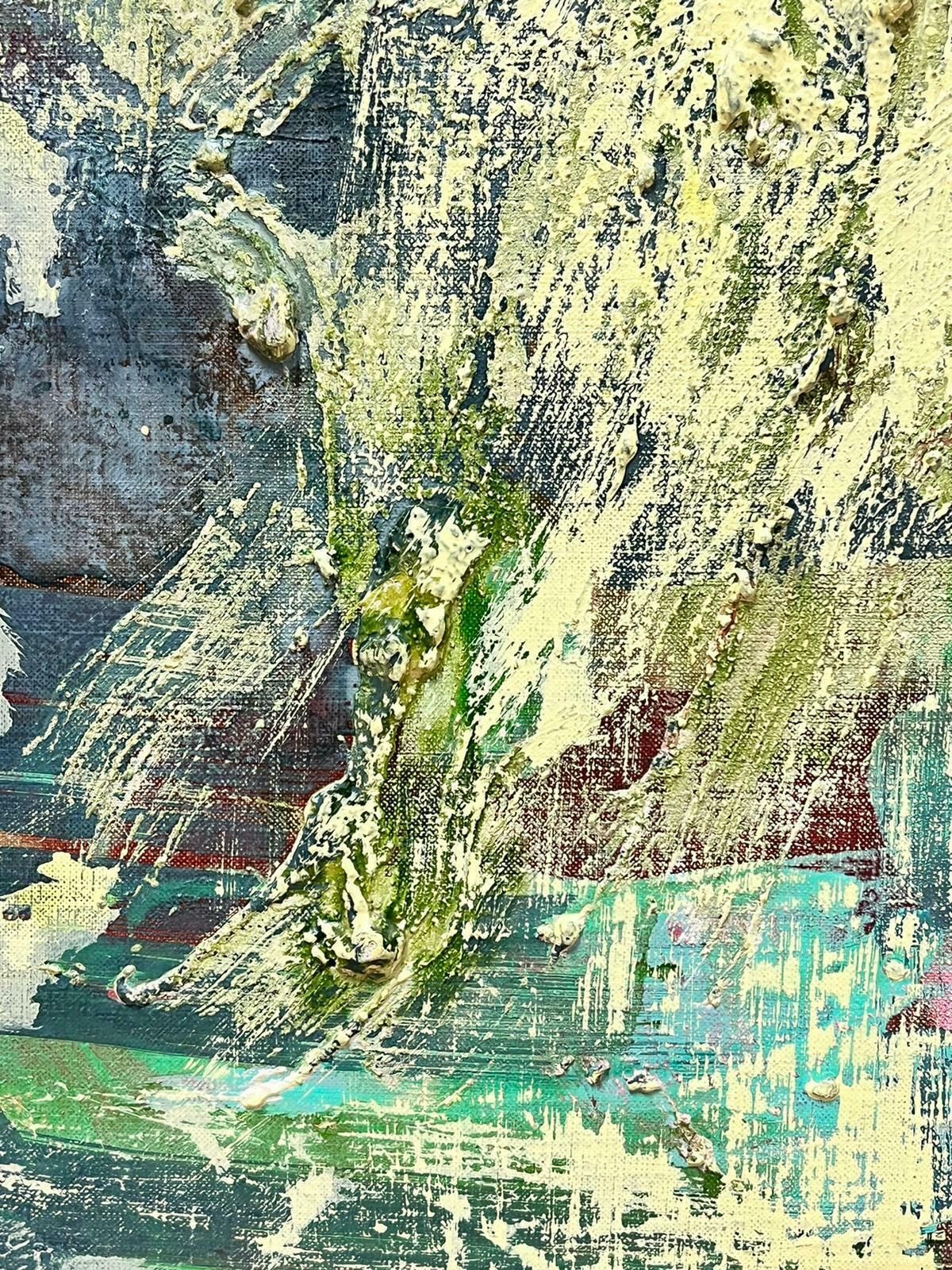 Michael Heindorffenormous Green Yellow Abstract Expressionist Oil Painting 1996 photo furniture