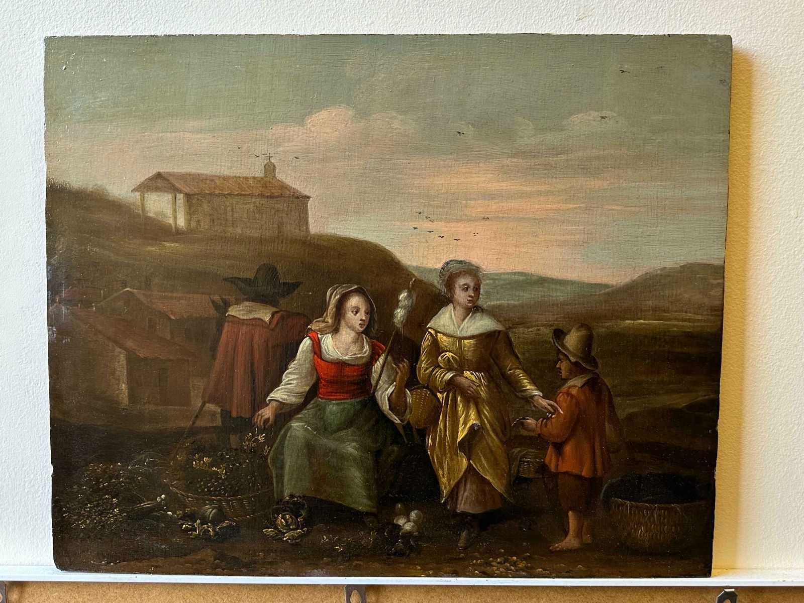 Flemish Old Master17th Century Dutch Flemish Old Master Oil On Panel Figures Grape Harvest photo furniture