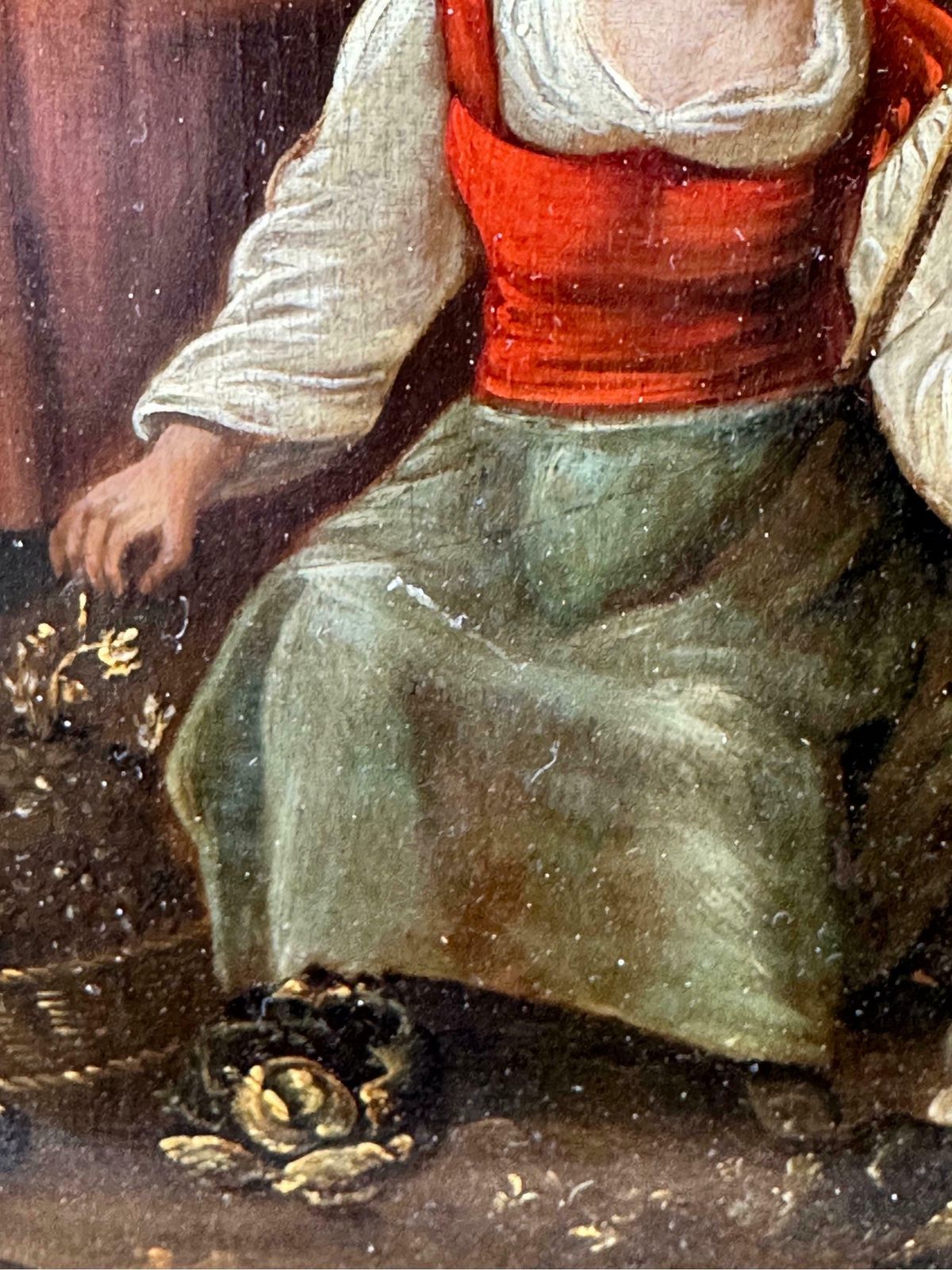 Flemish Old Master17th Century Dutch Flemish Old Master Oil On Panel Figures Grape Harvest photo vintage
